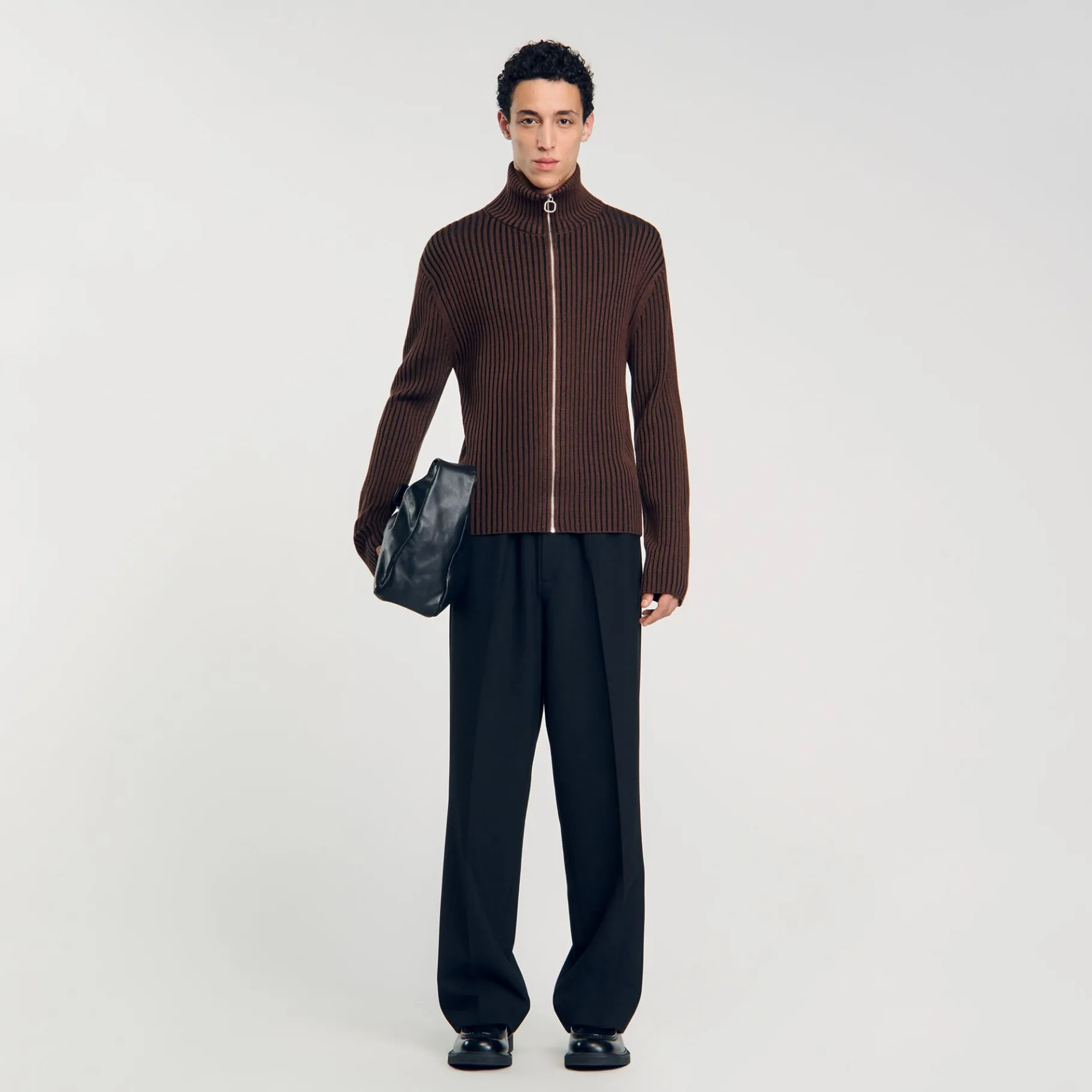 Fashion SANDRO Cardigan Côtelé Marron Clair