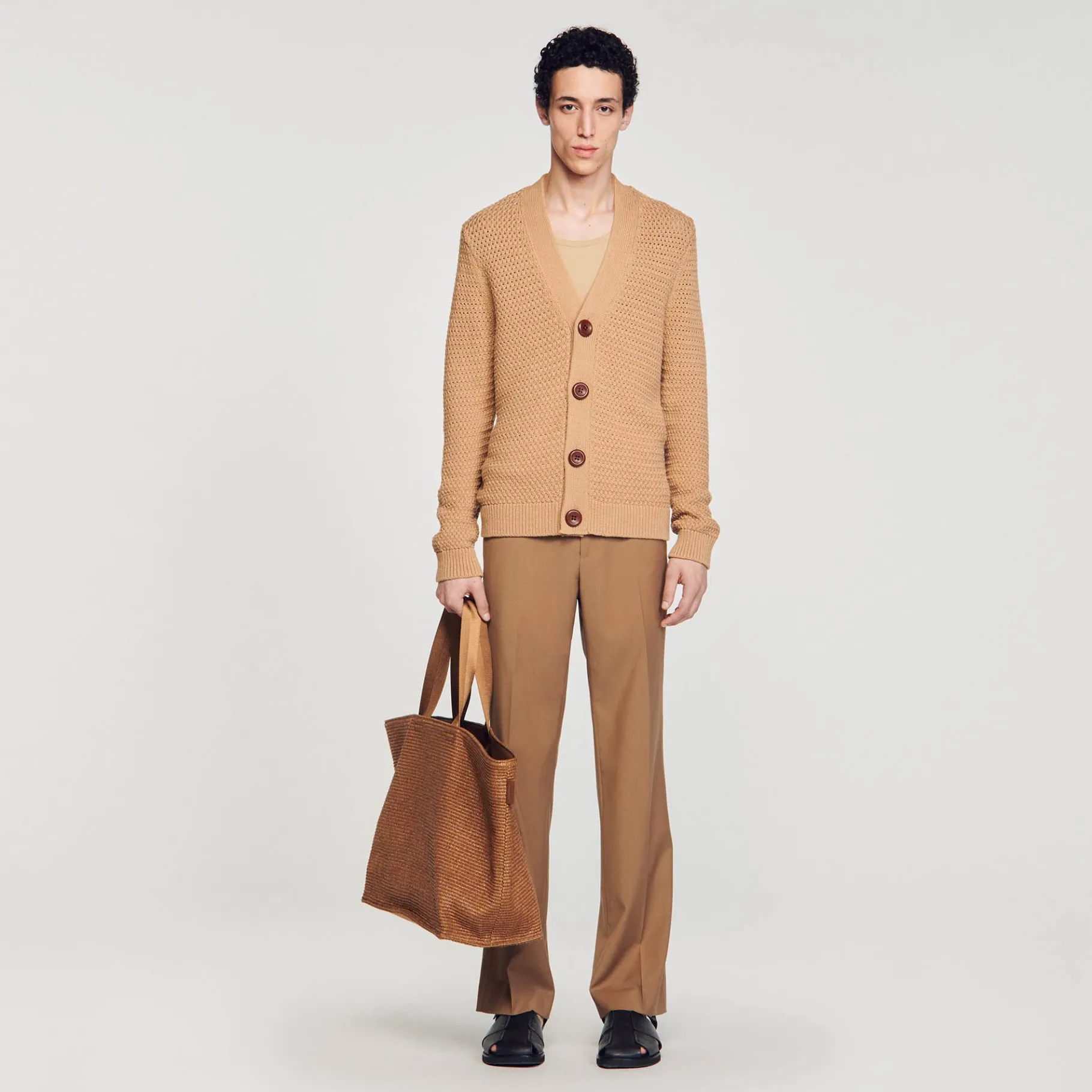 Flash Sale SANDRO Cardigan En Maille Ajourée Camel