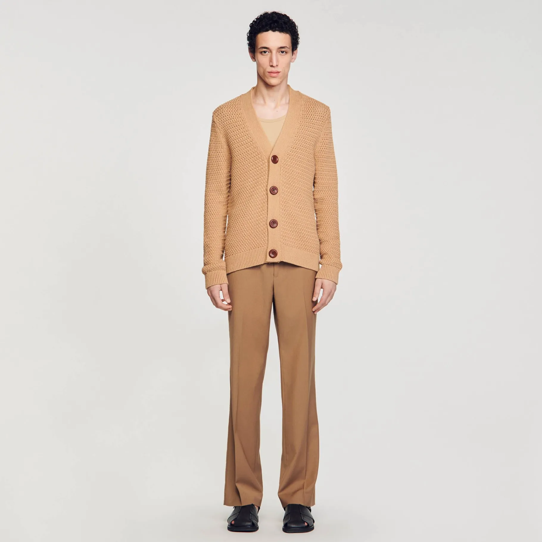 Flash Sale SANDRO Cardigan En Maille Ajourée Camel
