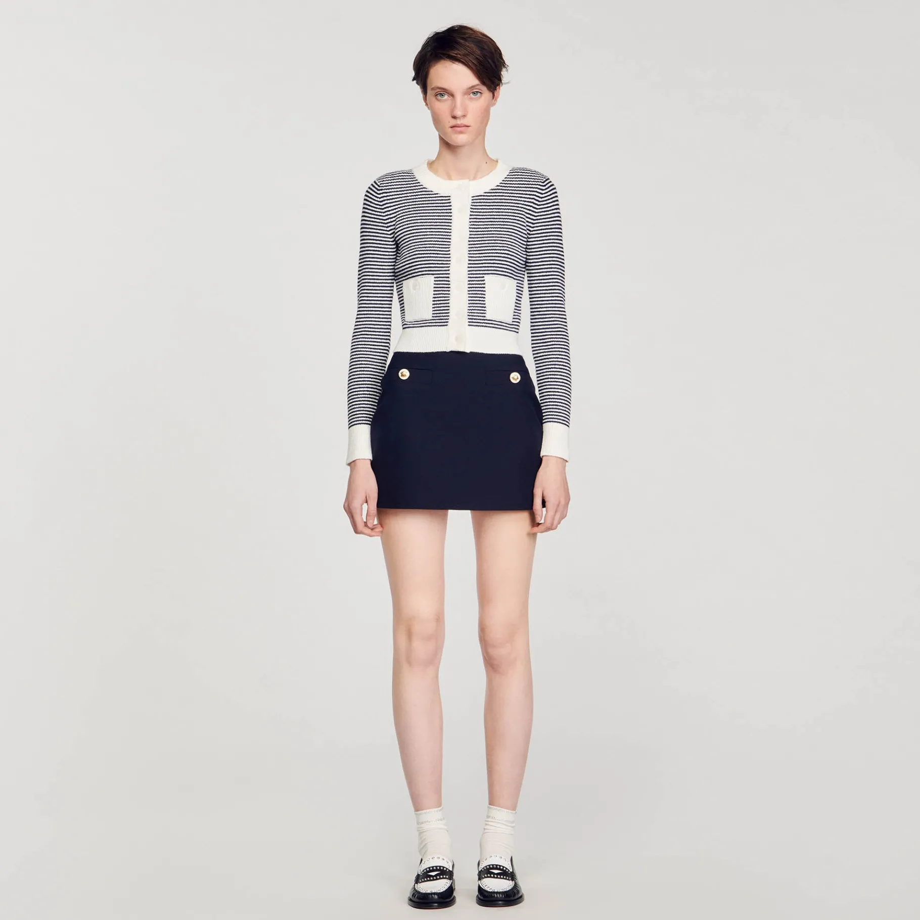 Best SANDRO Cardigan En Maille Bouclette Ecru / Bleu