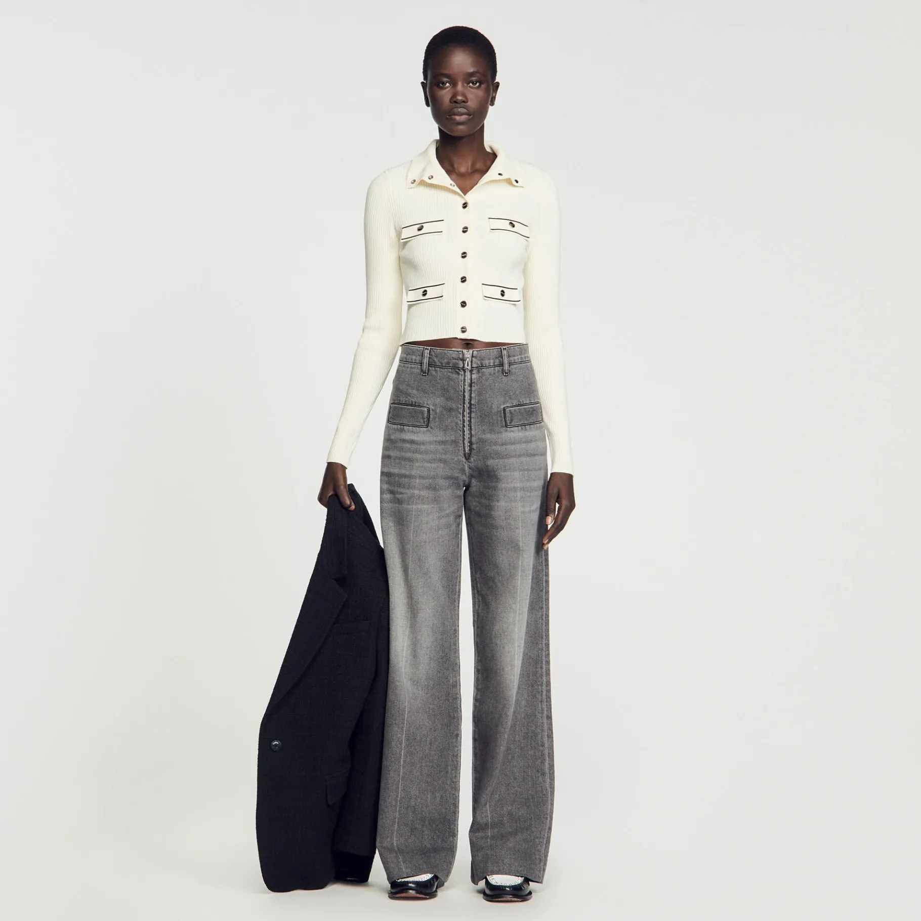 Best SANDRO Cardigan En Maille Côtelée Ecru