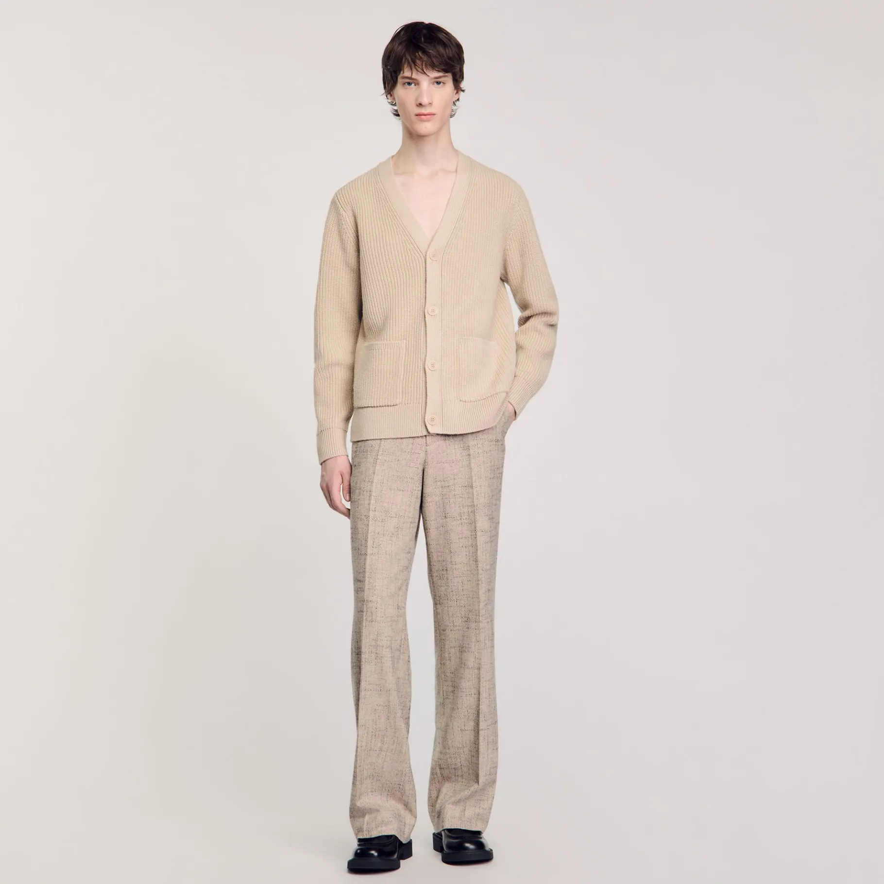 Clearance SANDRO Cardigan En Maille Côtelée Beige