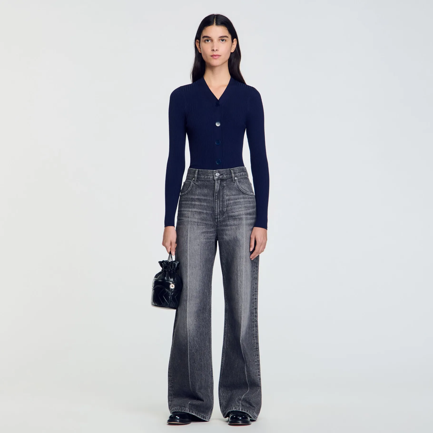 Best Sale SANDRO Cardigan En Maille Côtelée Marine