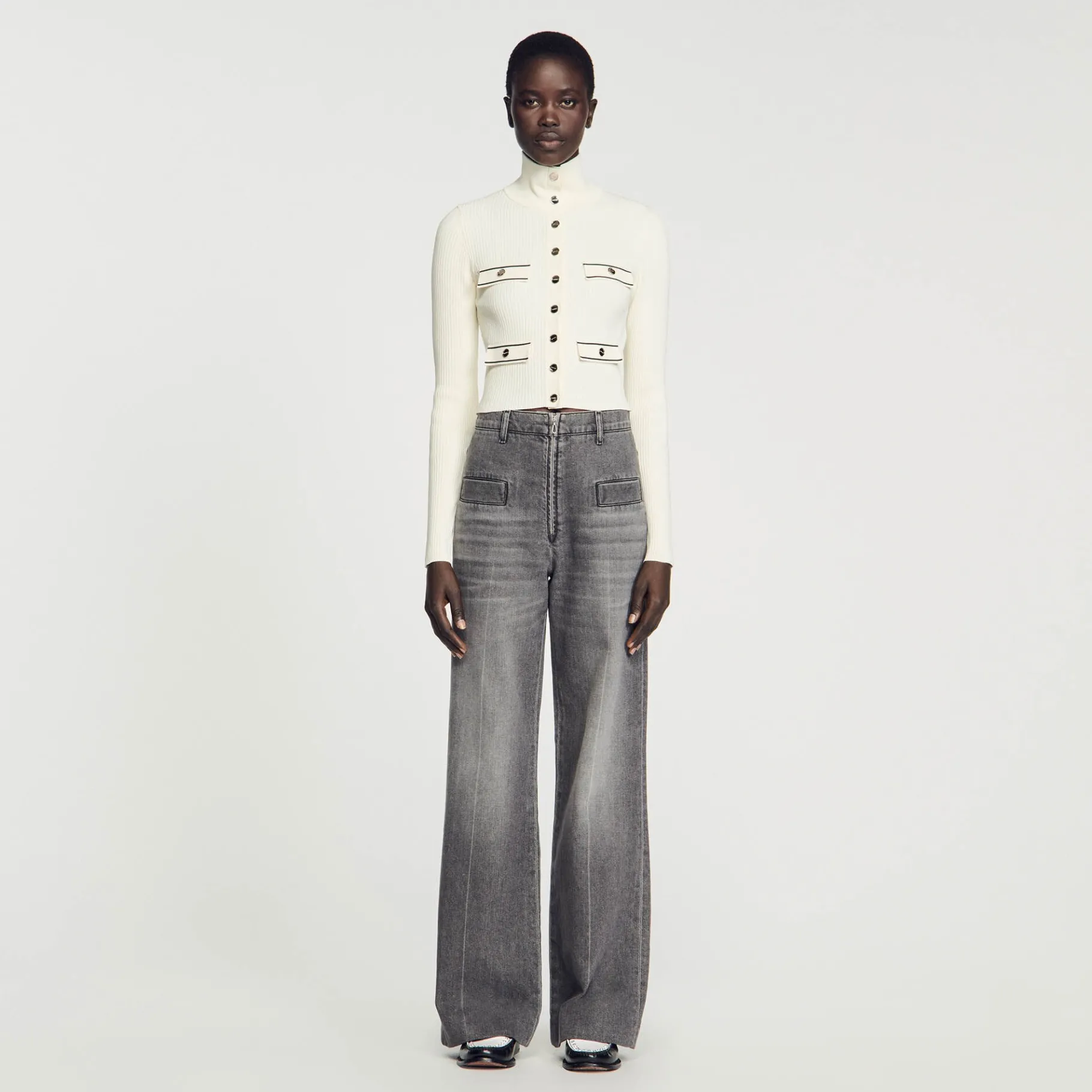 Best SANDRO Cardigan En Maille Côtelée Ecru