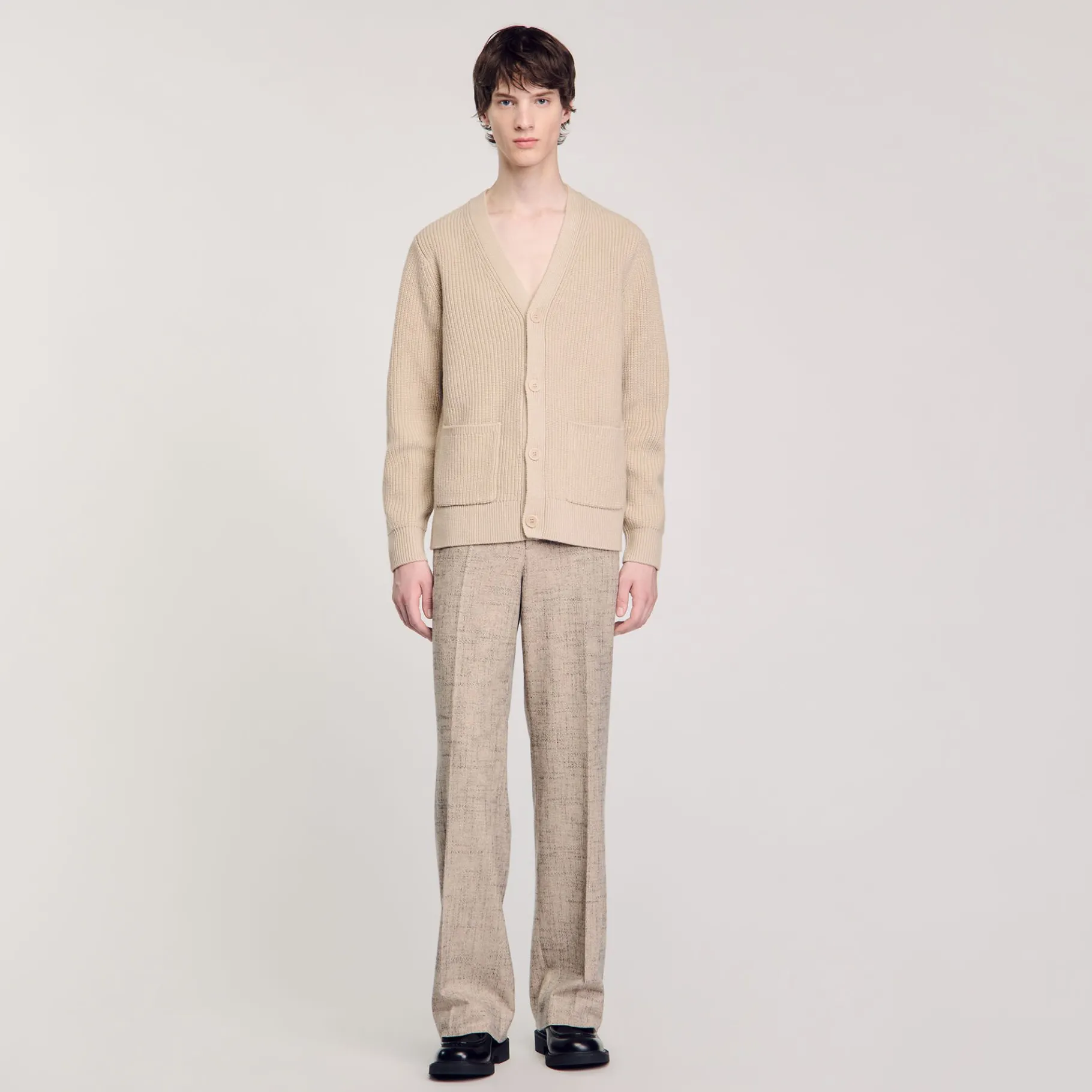 Clearance SANDRO Cardigan En Maille Côtelée Beige