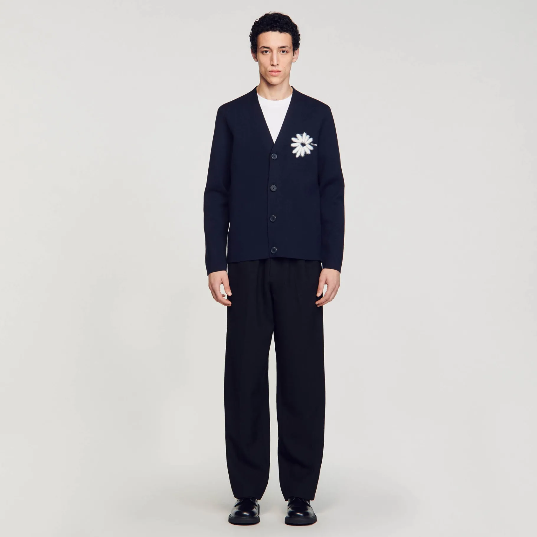 Flash Sale SANDRO Cardigan En Maille Jacquard Fleur Marine