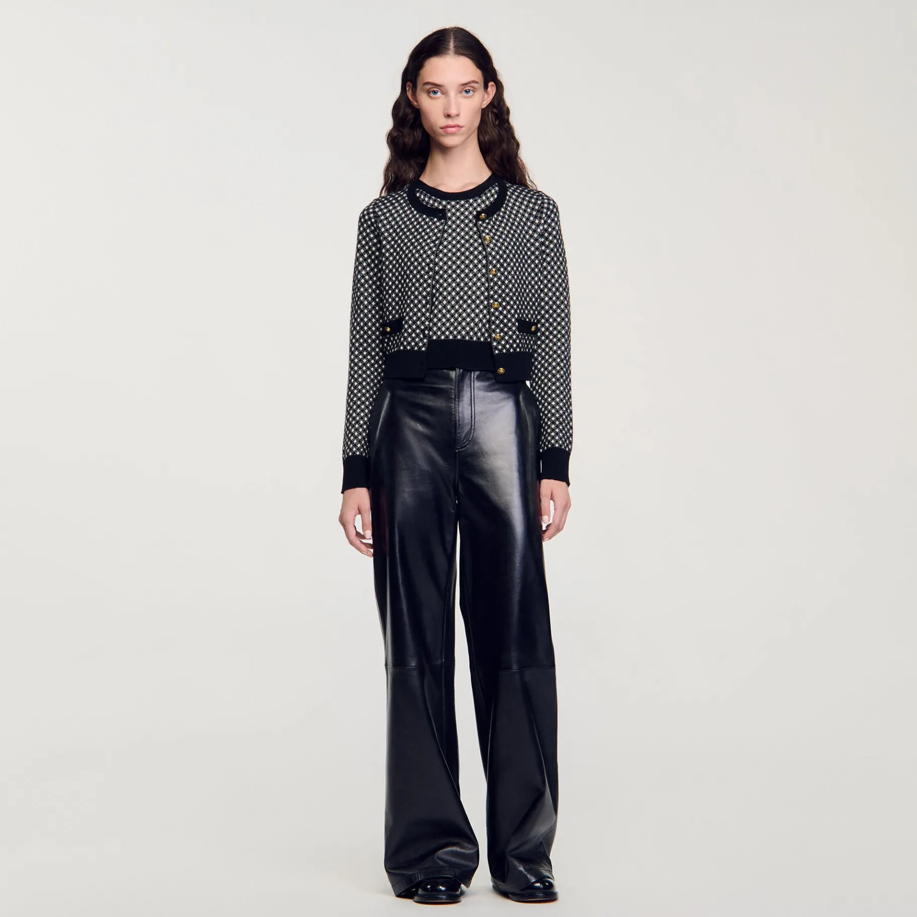 Clearance SANDRO Cardigan Jacquard Carreaux Noir