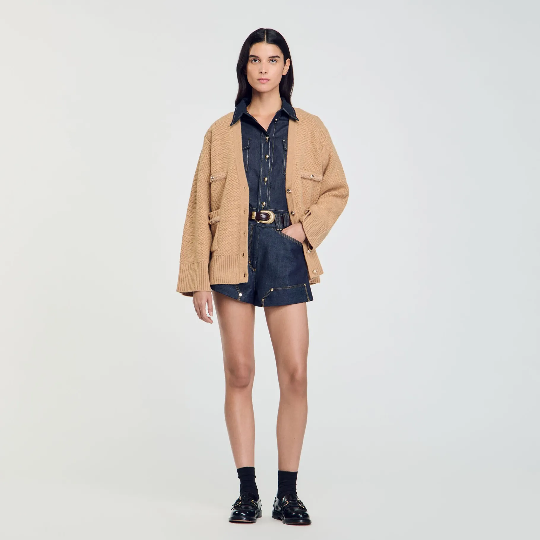 Best Sale SANDRO Cardigan Long En Laine Camel