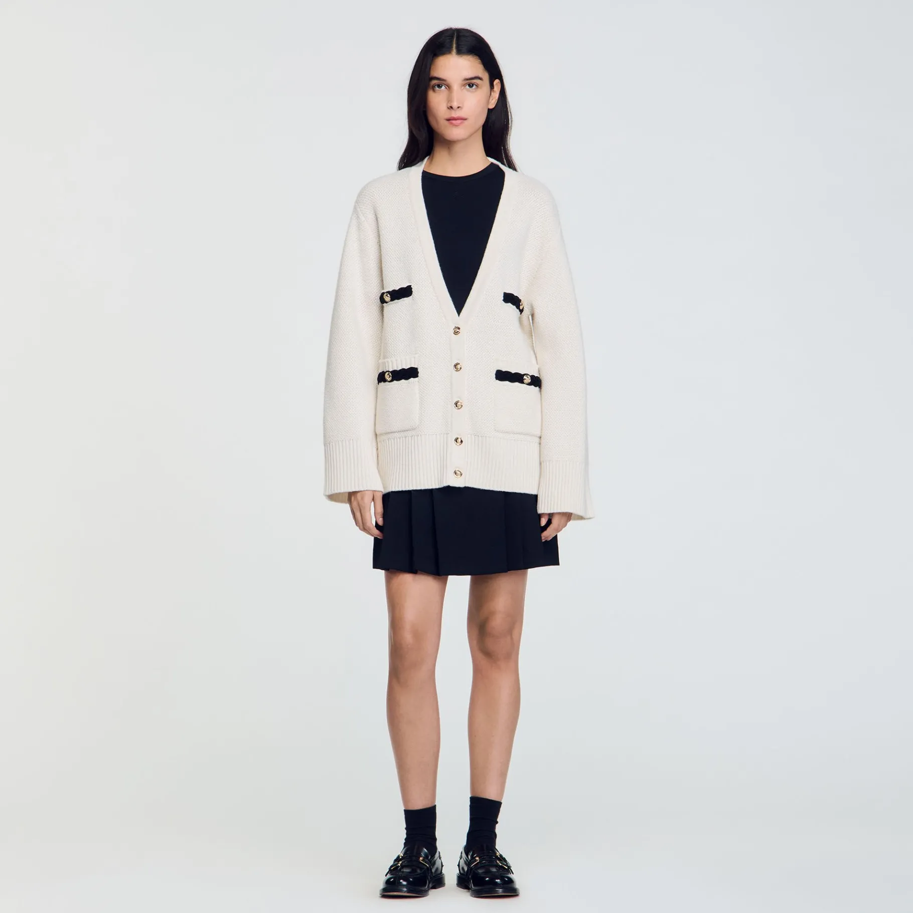 Clearance SANDRO Cardigan Long En Laine Ecru