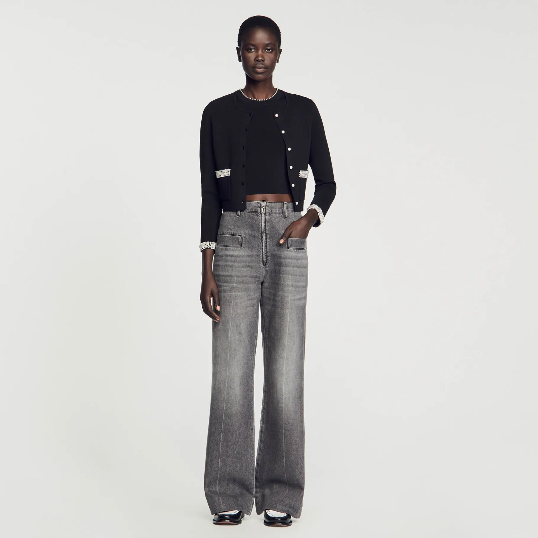 Best Sale SANDRO Cardigan Orné De Perles Noir