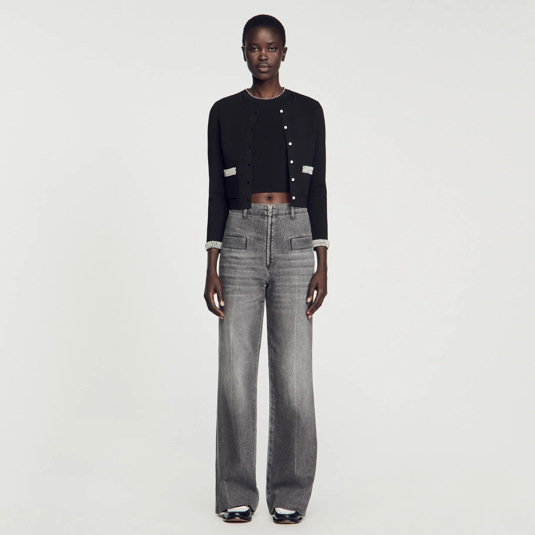 Best Sale SANDRO Cardigan Orné De Perles Noir