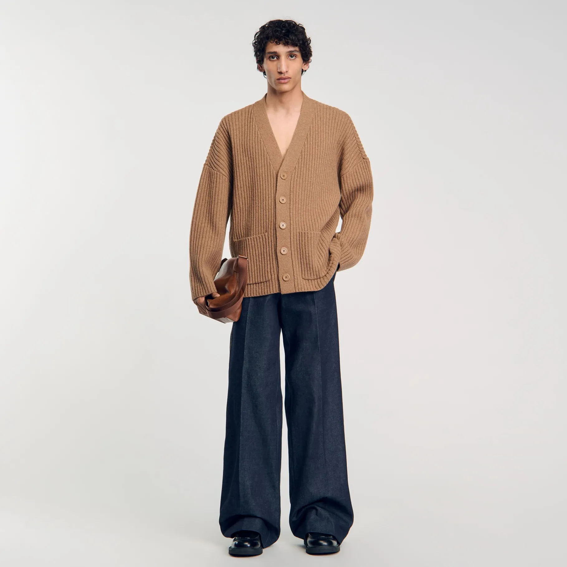 Cheap SANDRO Cardigan Oversize à Côtes Praline