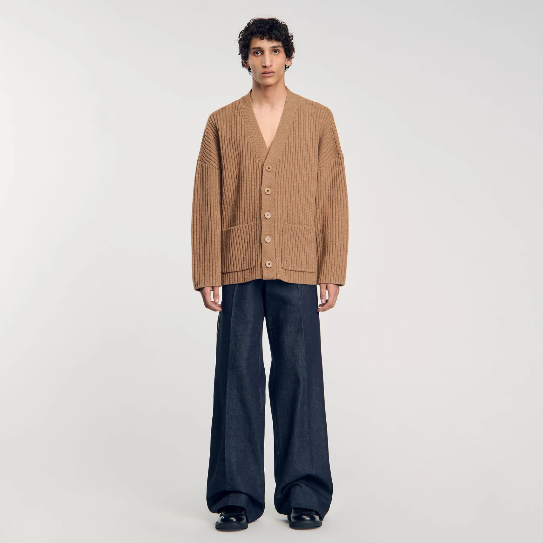 Cheap SANDRO Cardigan Oversize à Côtes Praline