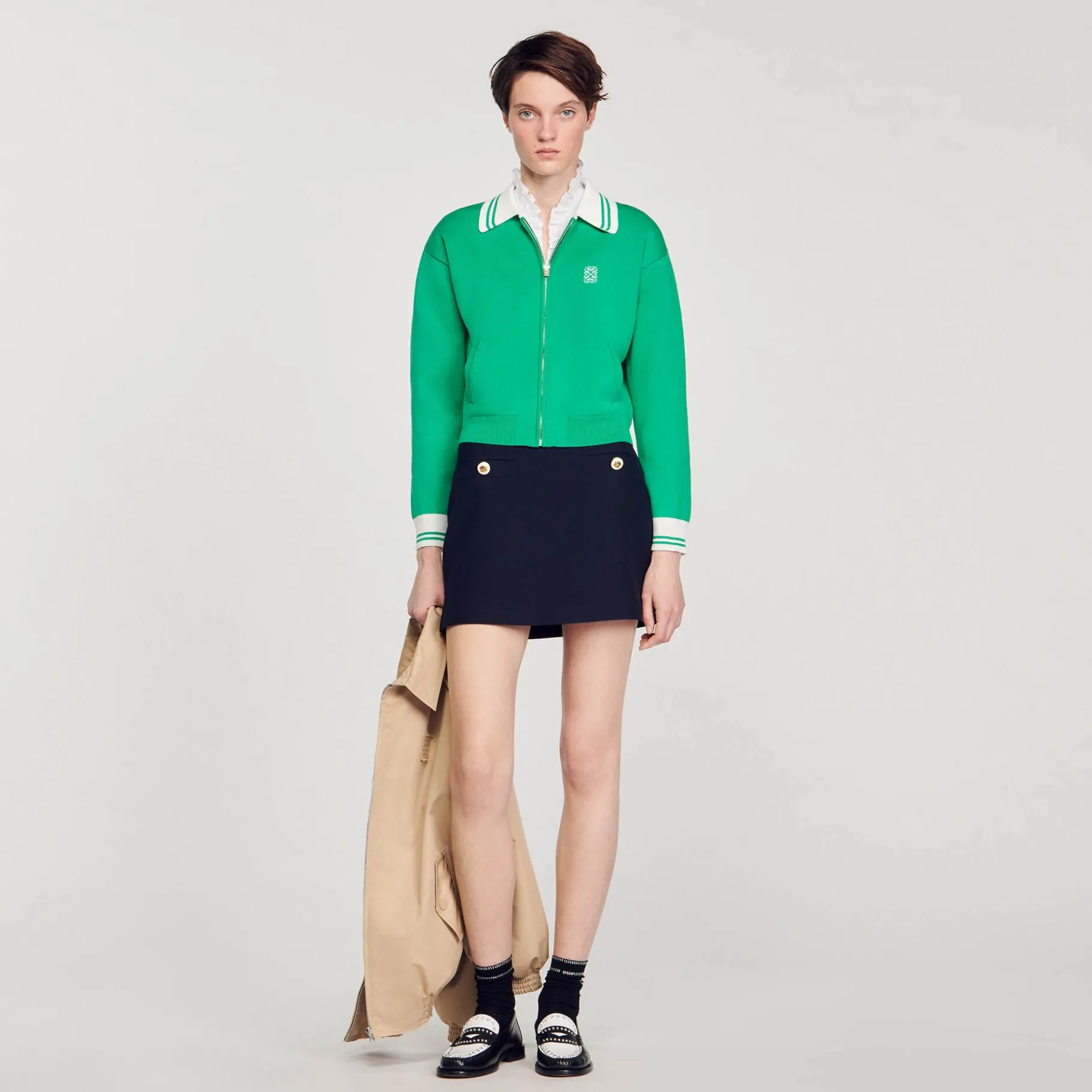 Fashion SANDRO Cardigan Teddy Zippé Vert
