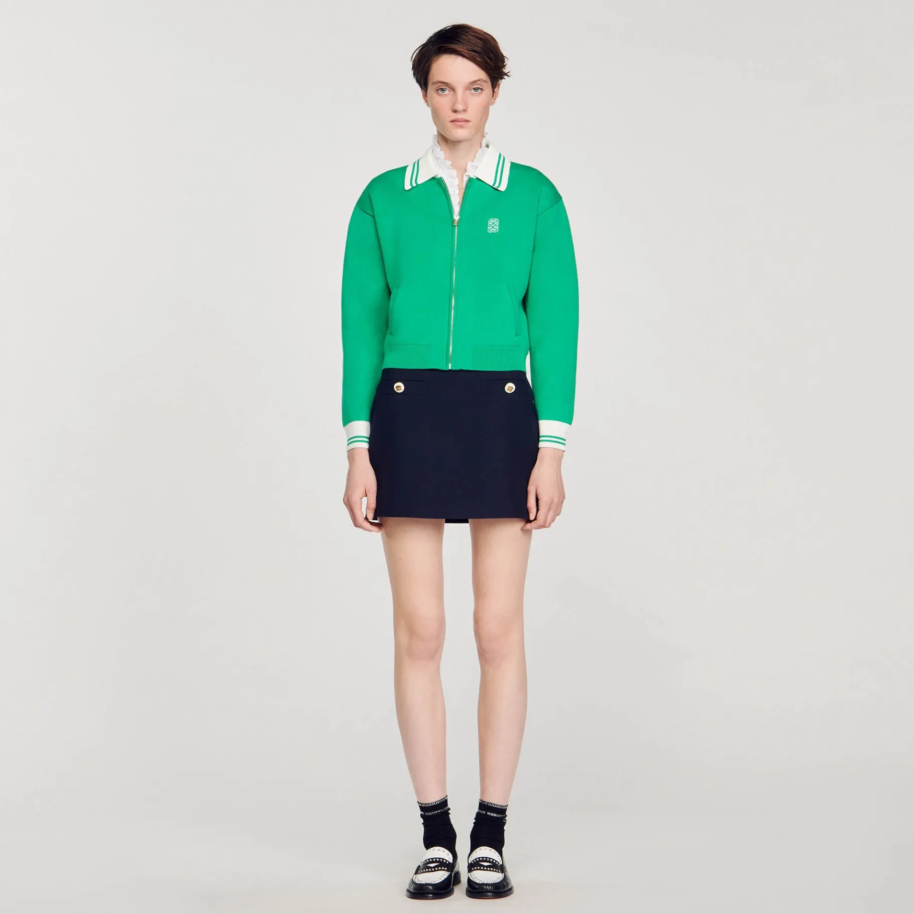 Fashion SANDRO Cardigan Teddy Zippé Vert