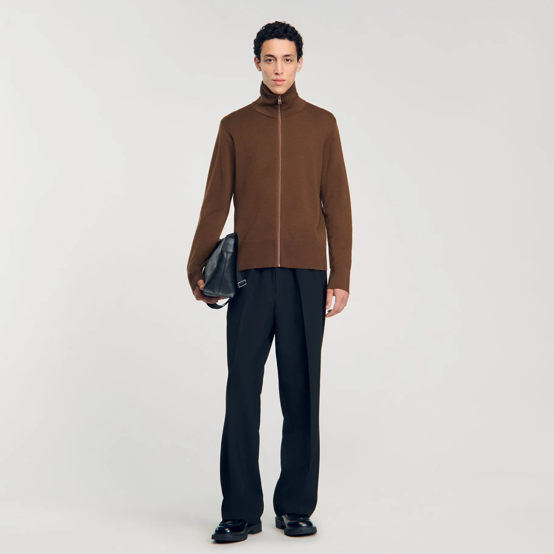 Flash Sale SANDRO Cardigan Zippé En Laine Caramel foncé