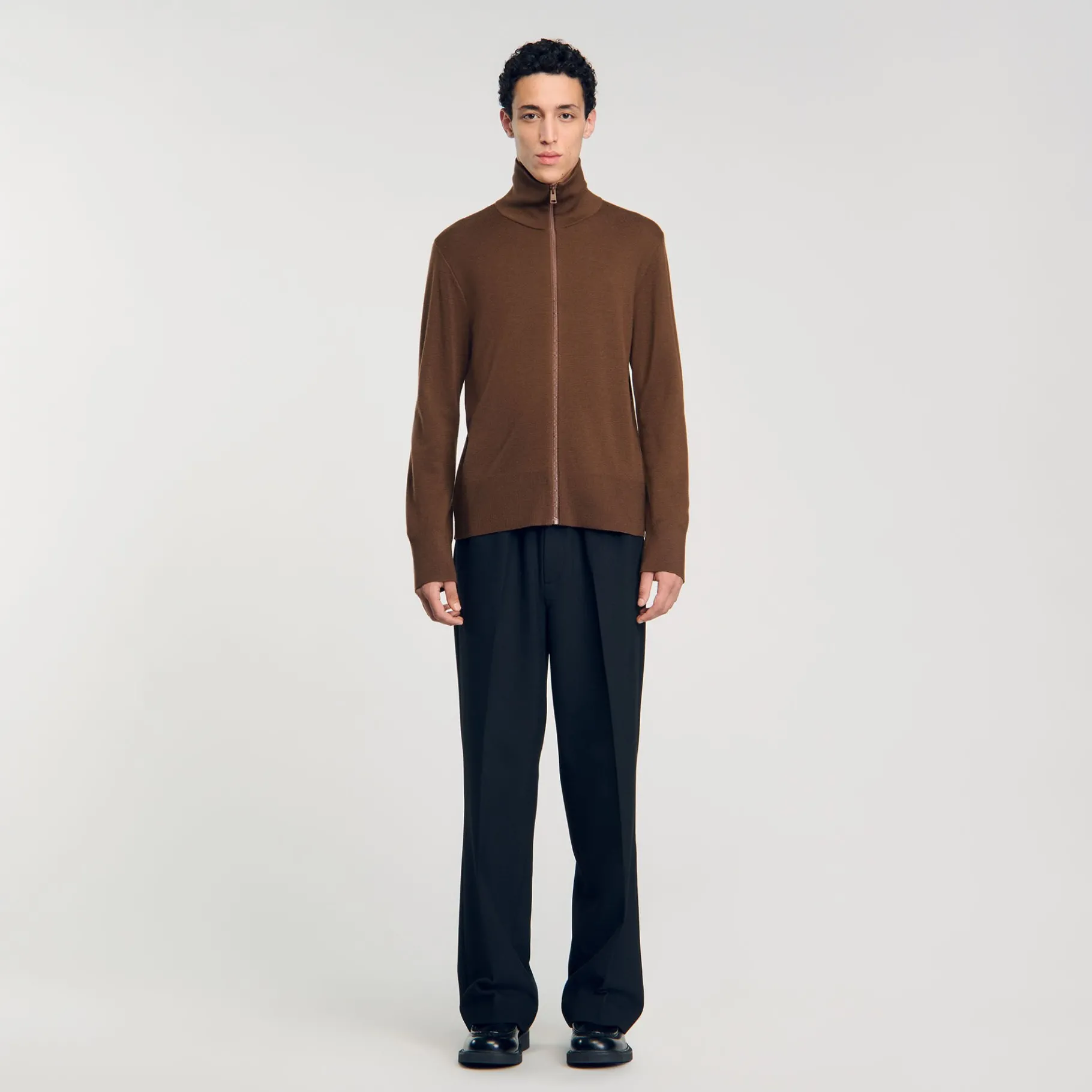 Flash Sale SANDRO Cardigan Zippé En Laine Caramel foncé