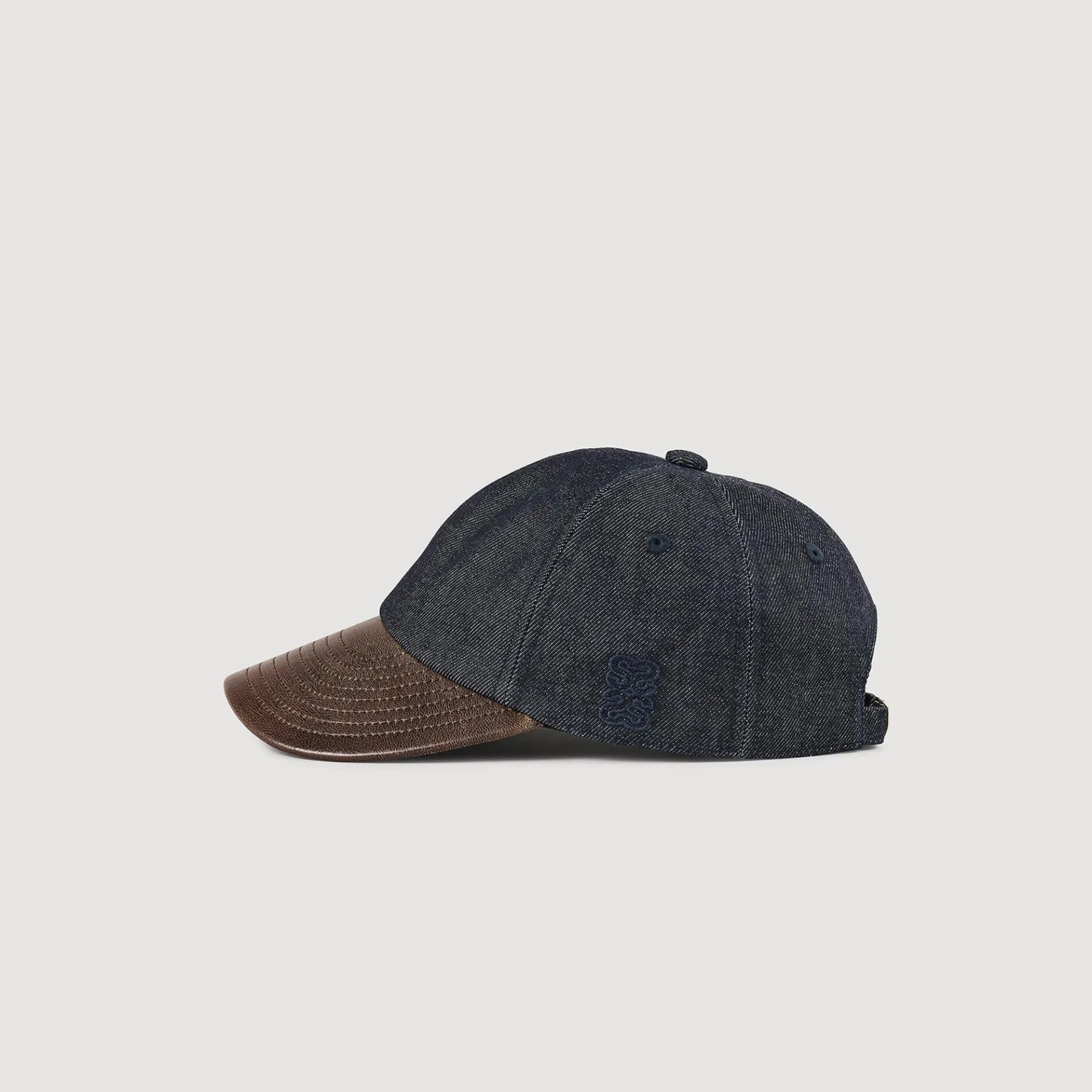 Discount SANDRO Casquette En Denim Et Cuir Bleu brut