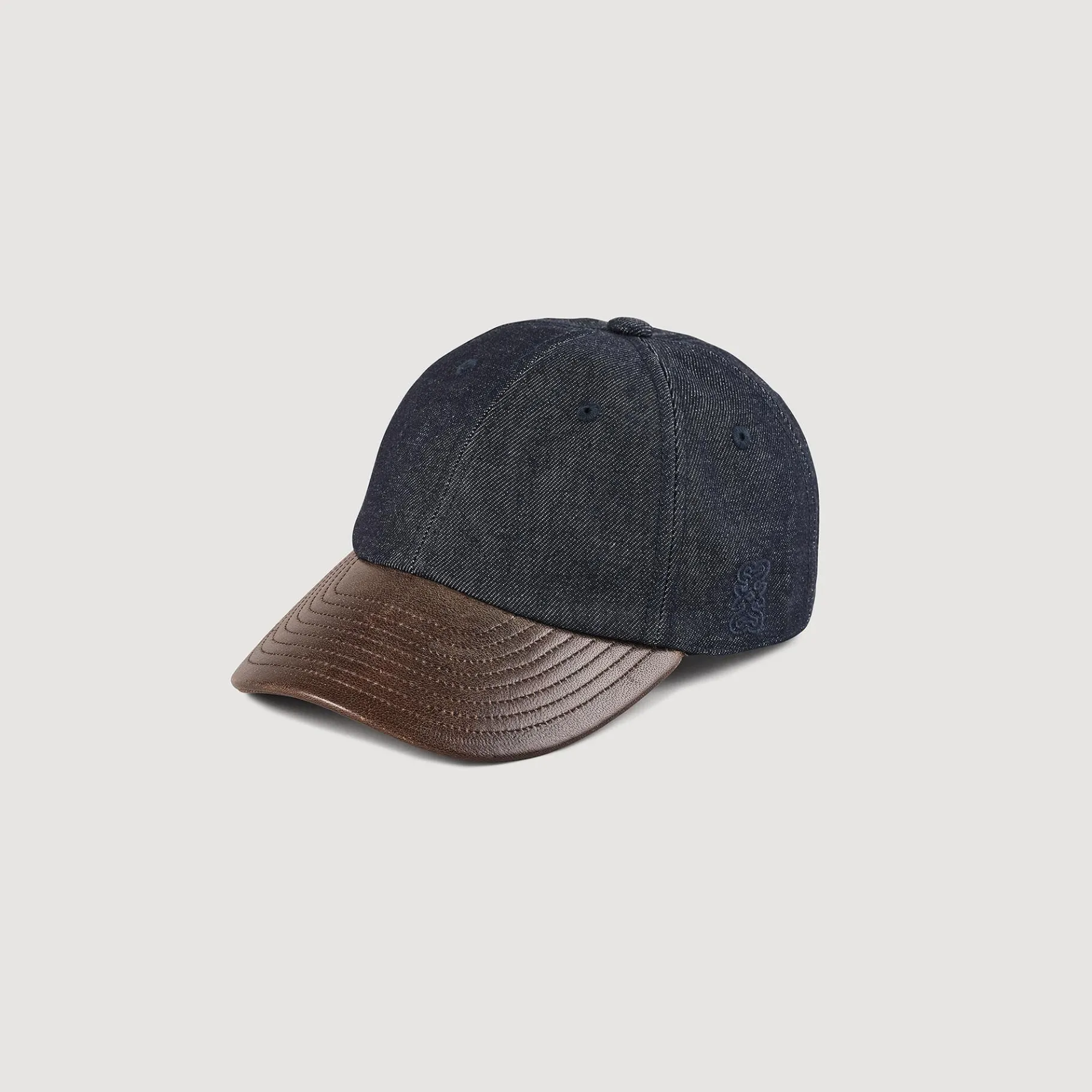 Discount SANDRO Casquette En Denim Et Cuir Bleu brut