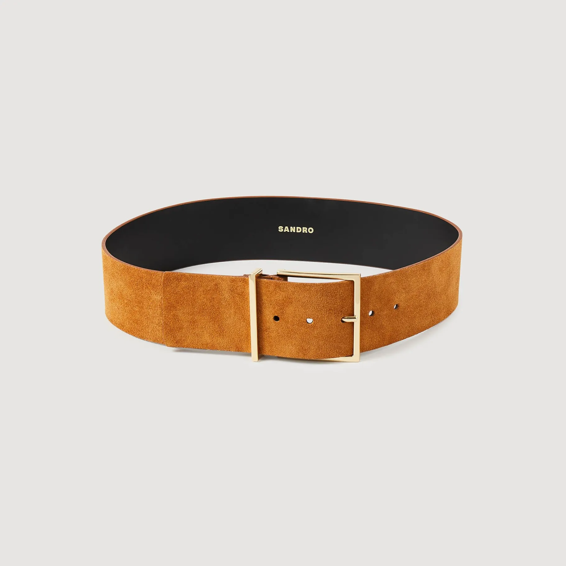 Hot SANDRO Ceinture Large En Croûte De Cuir Caramel