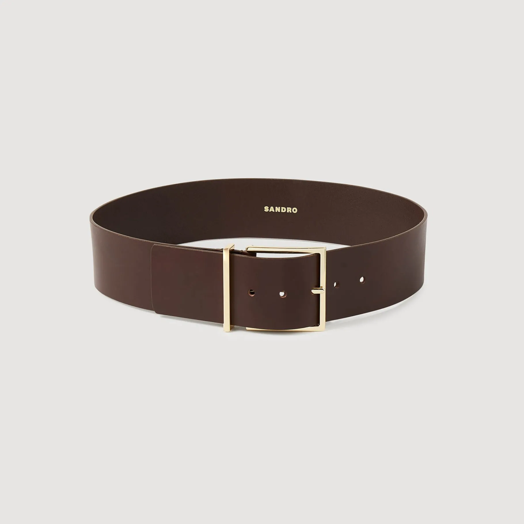 Cheap SANDRO Ceinture Large En Cuir Chocolat