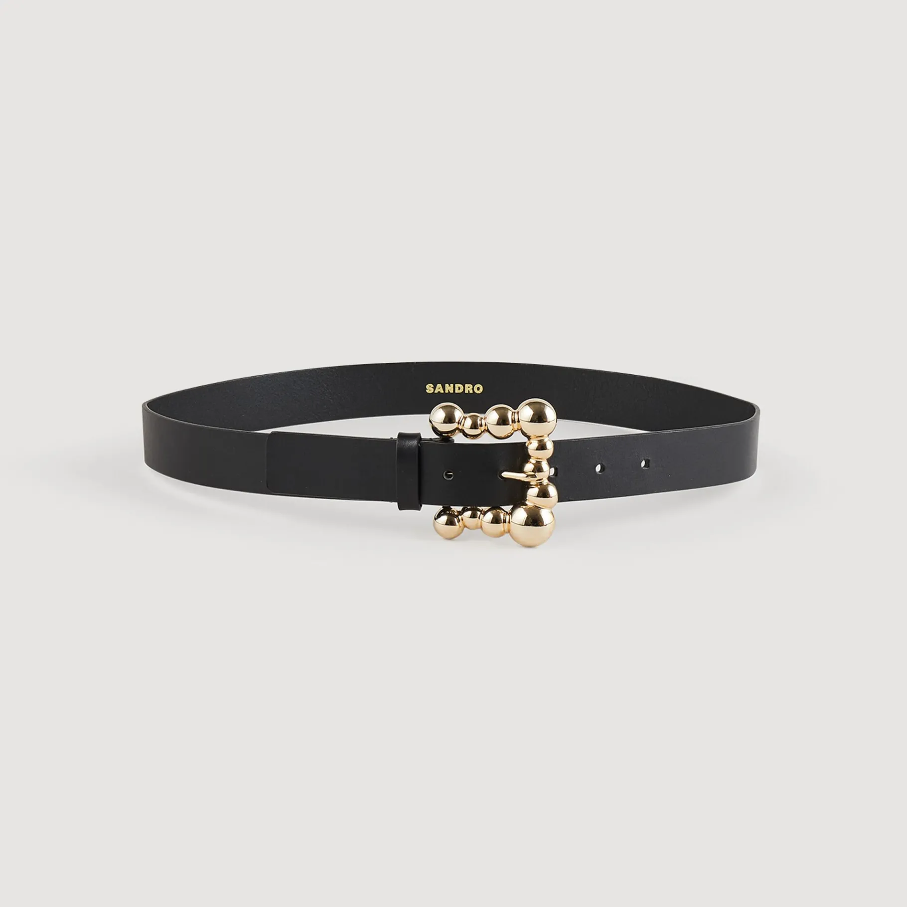 Fashion SANDRO Ceinture Large En Cuir Et Boucle Carrée Noir