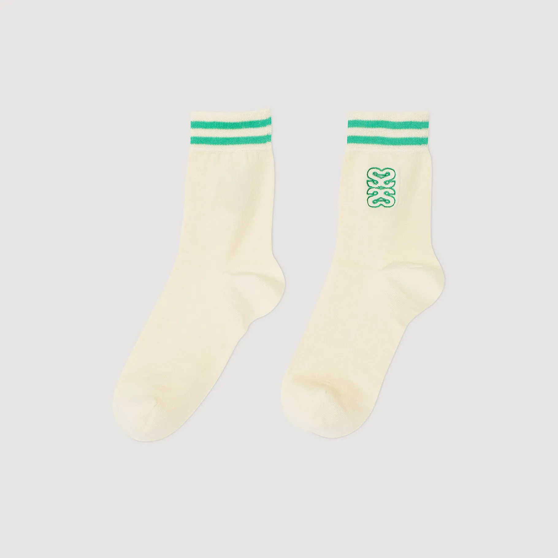 Hot SANDRO Chaussettes Brodées Ecru / Vert