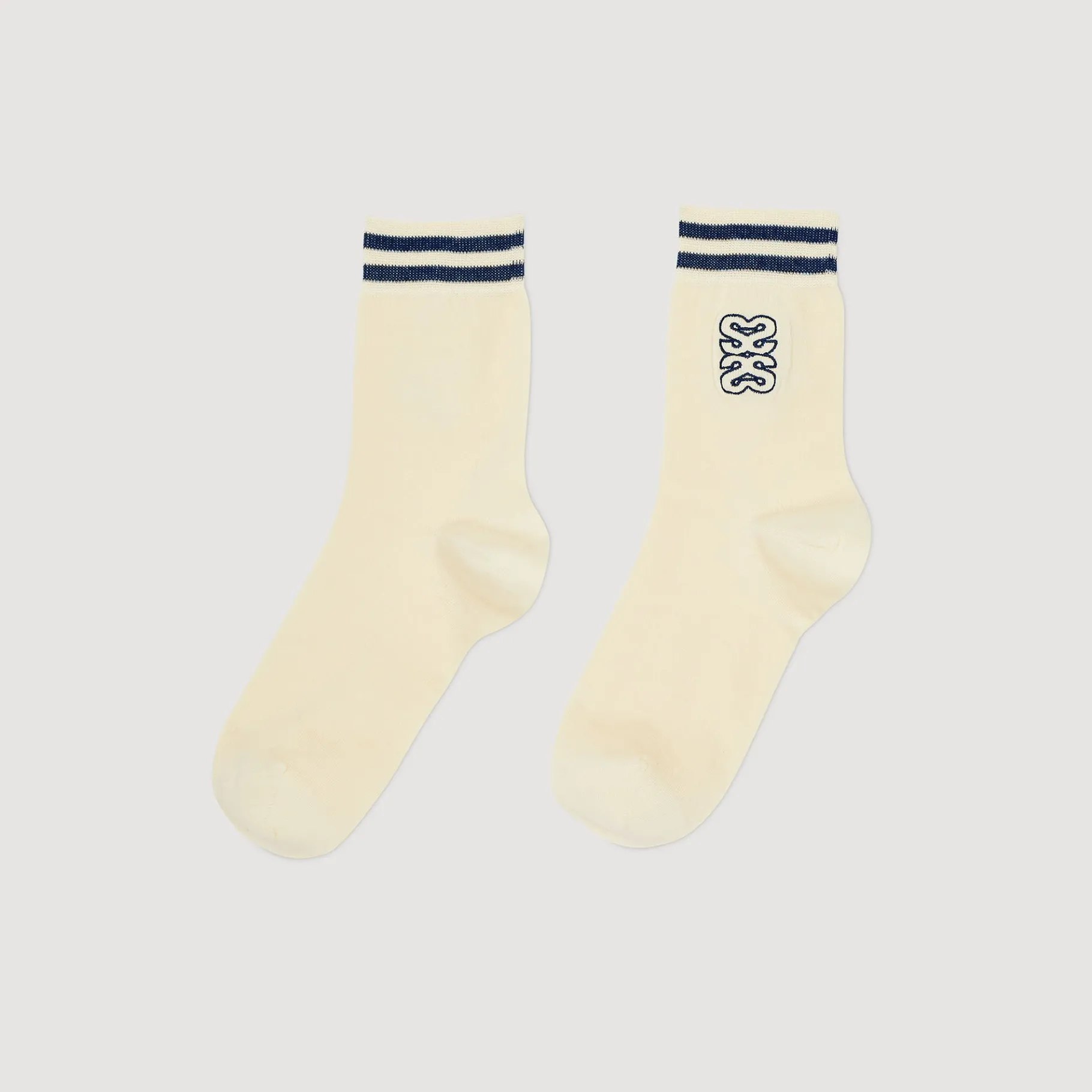 Outlet SANDRO Chaussettes Brodées Ecru / Bleu