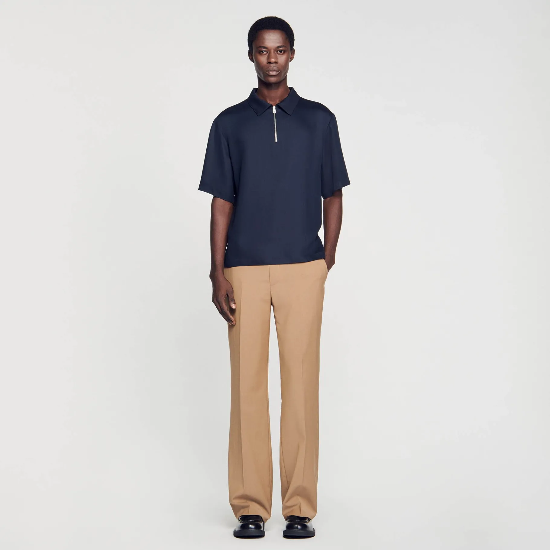 Clearance SANDRO Chemise à Col Zippé Marine