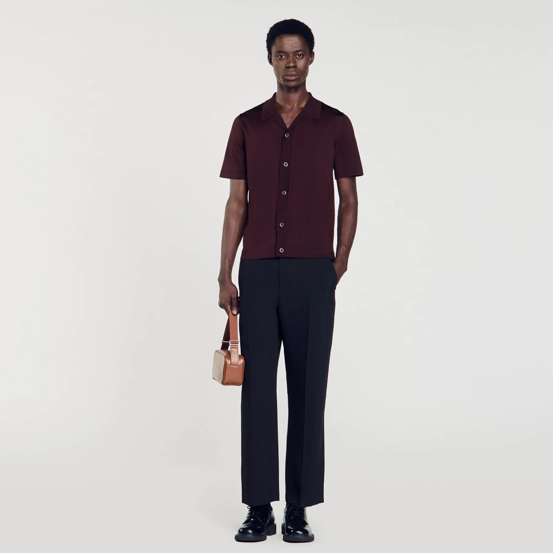 Online SANDRO Chemise à Manches Courtes Marron Foncé