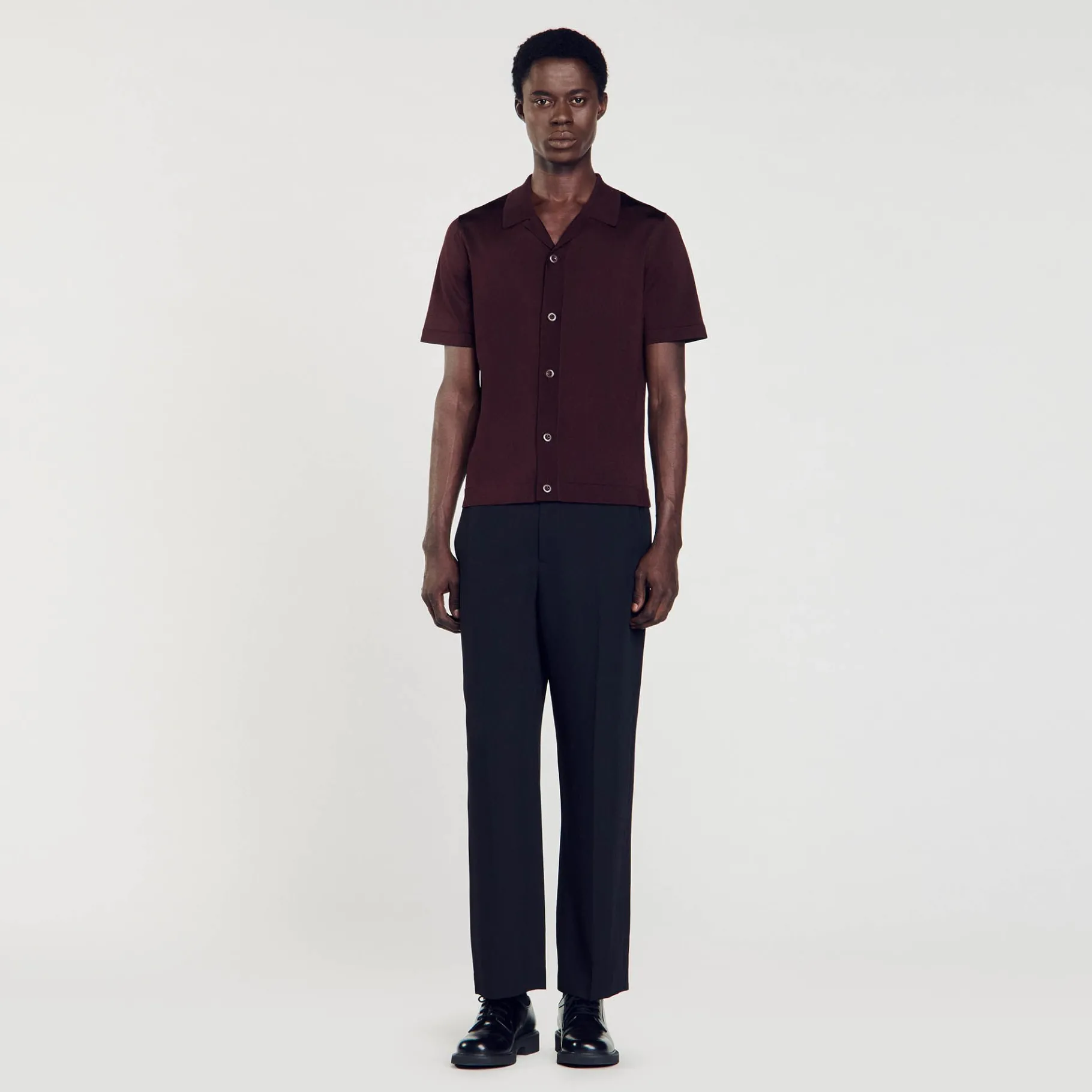 Online SANDRO Chemise à Manches Courtes Marron Foncé