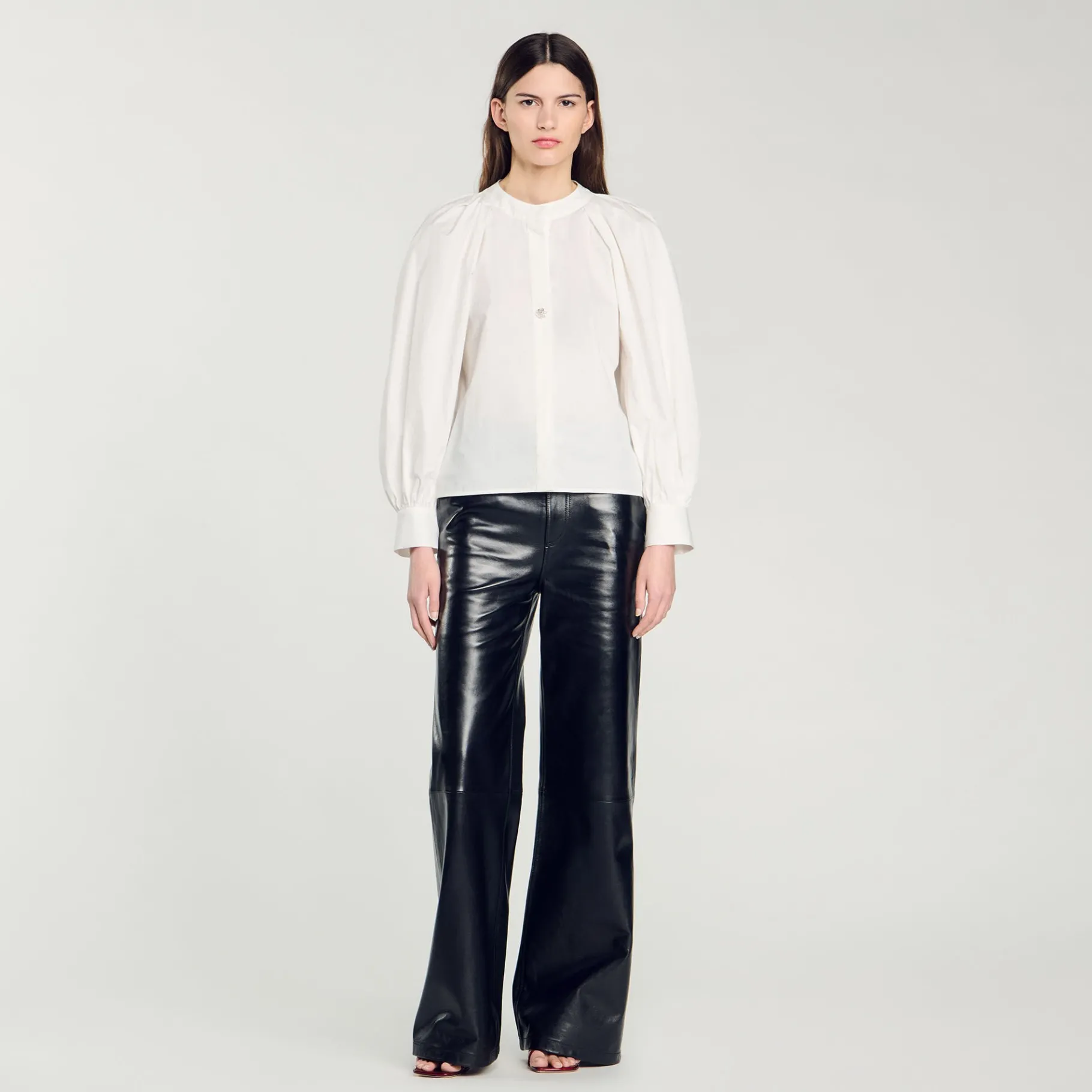 Shop SANDRO Chemise à Manches Volumineuses blanc