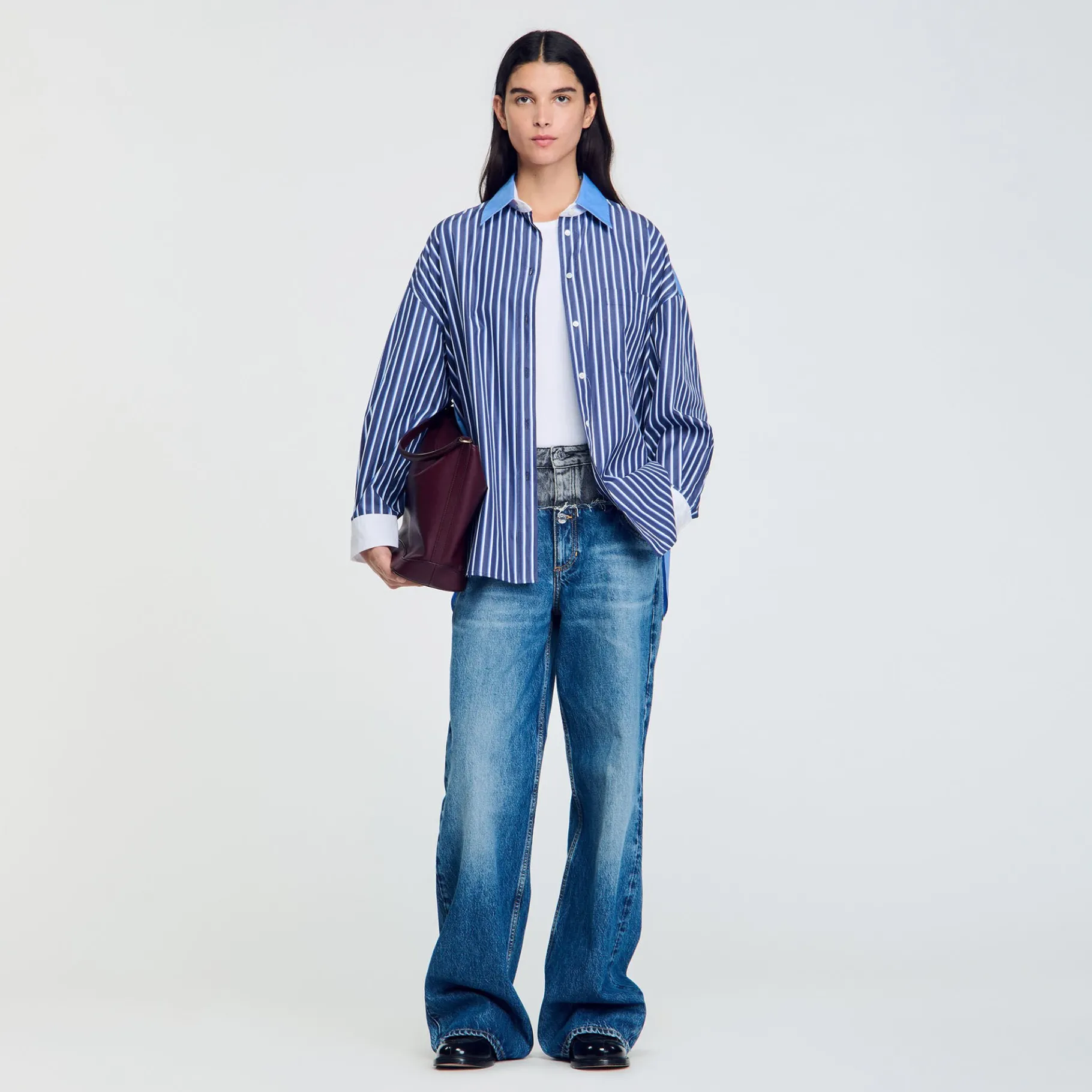 Sale SANDRO Chemise à Rayures Marine / Blanc
