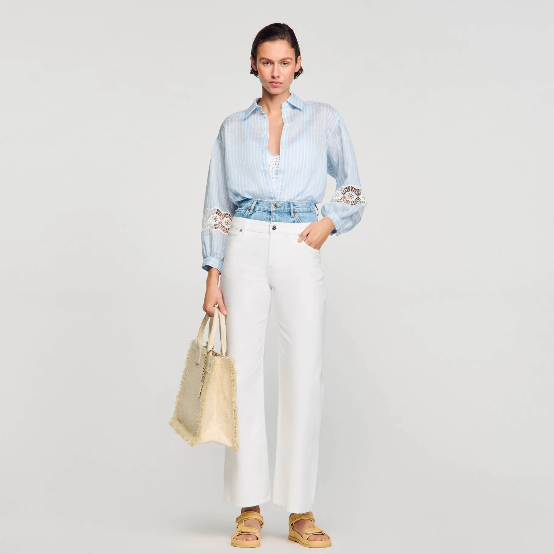 Store SANDRO Chemise à Rayures Bleu ciel / Blanc