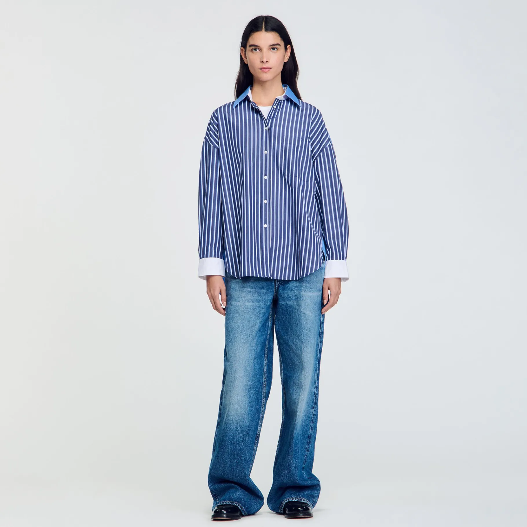 Sale SANDRO Chemise à Rayures Marine / Blanc