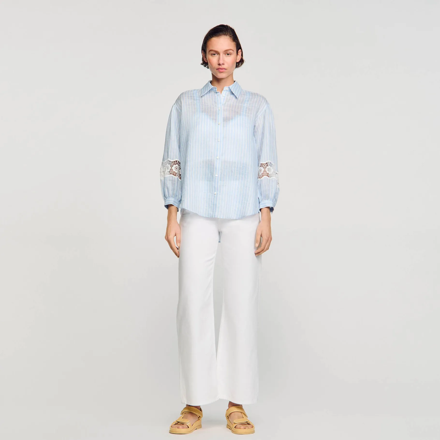 Store SANDRO Chemise à Rayures Bleu ciel / Blanc