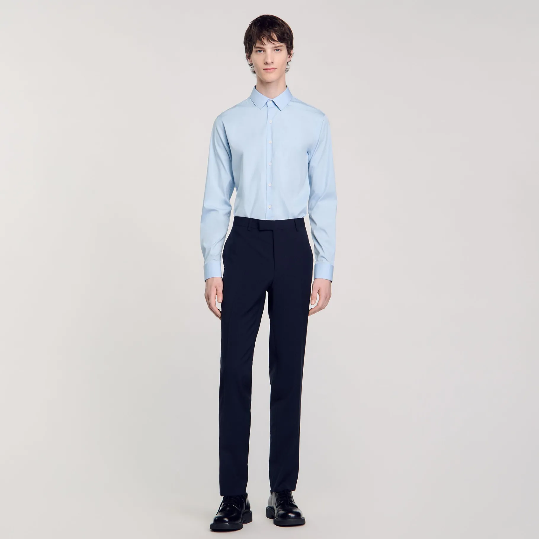Outlet SANDRO Chemise Ajustée En Coton Stretch Bleu Ciel