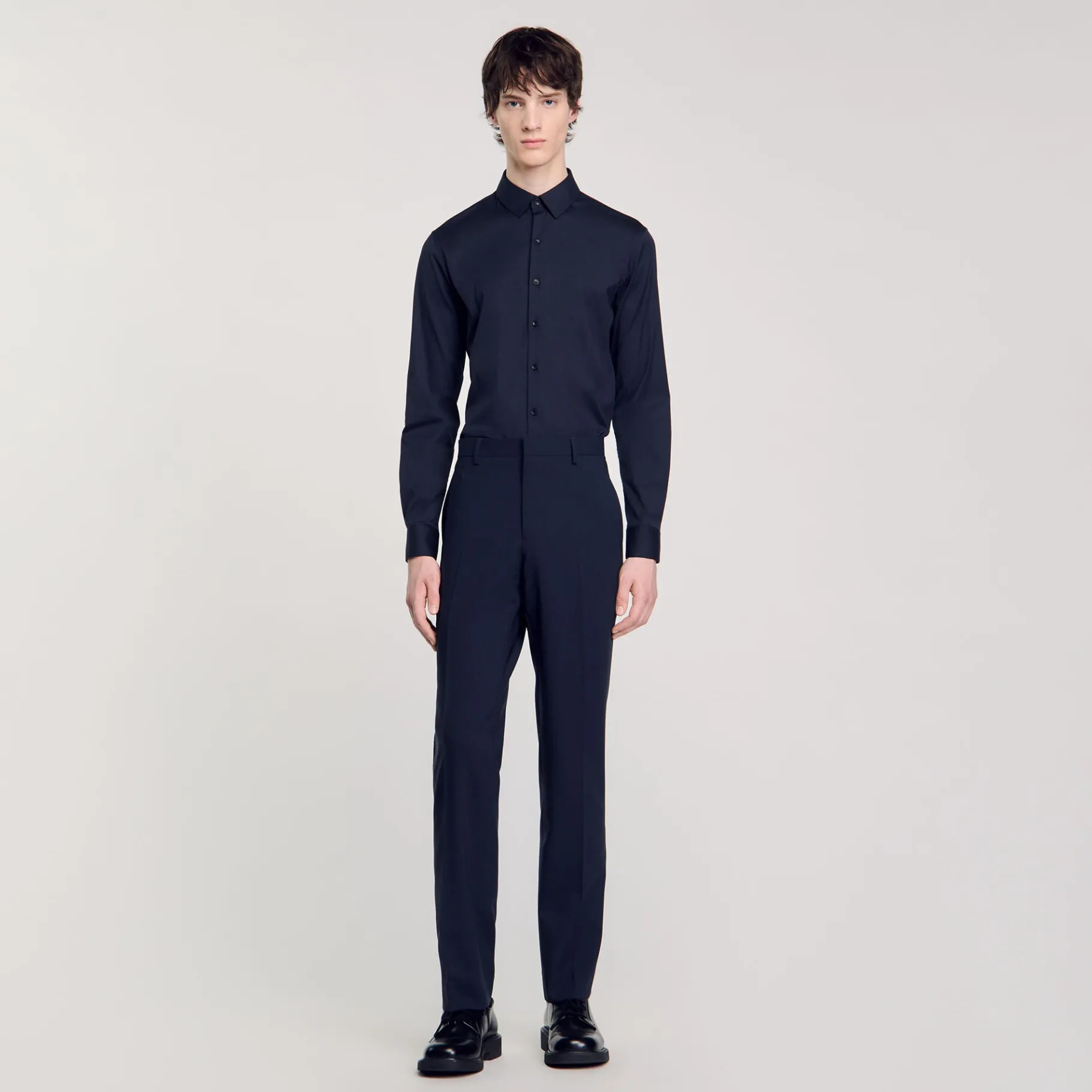 Sale SANDRO Chemise Ajustée En Coton Stretch Marine