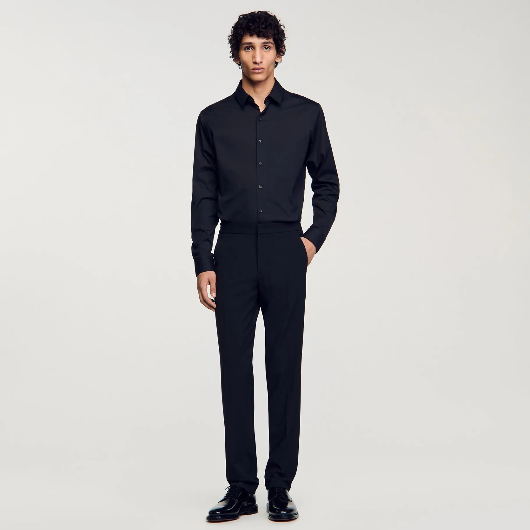 Clearance SANDRO Chemise Ajustée En Coton Stretch Noir