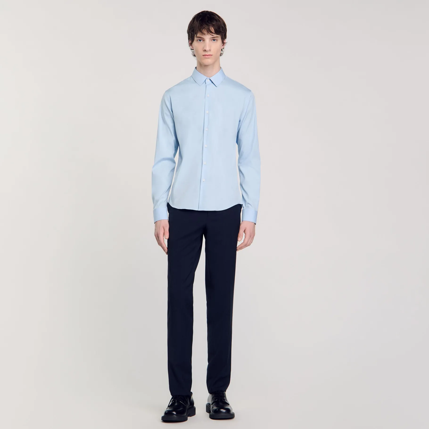 Outlet SANDRO Chemise Ajustée En Coton Stretch Bleu Ciel