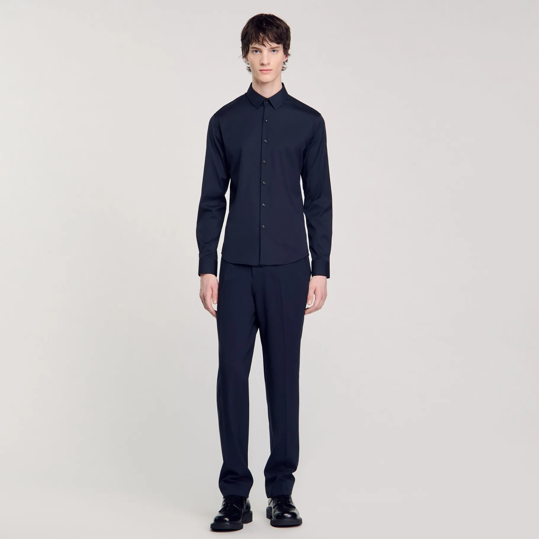 Sale SANDRO Chemise Ajustée En Coton Stretch Marine