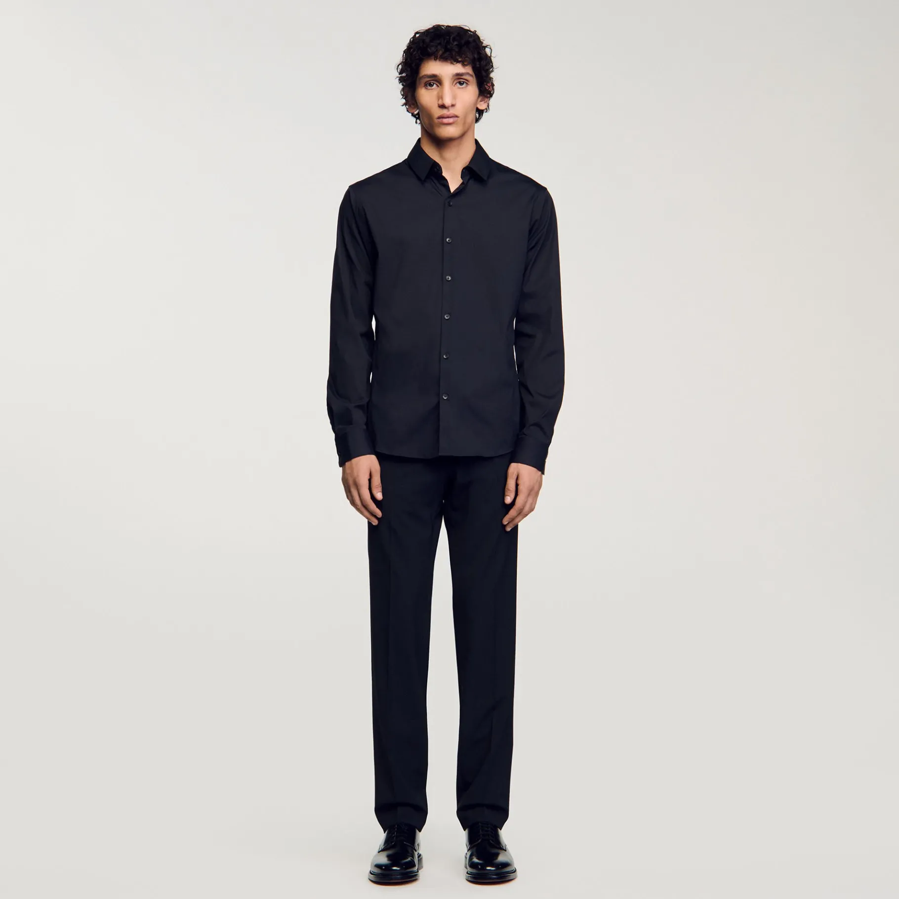 Clearance SANDRO Chemise Ajustée En Coton Stretch Noir
