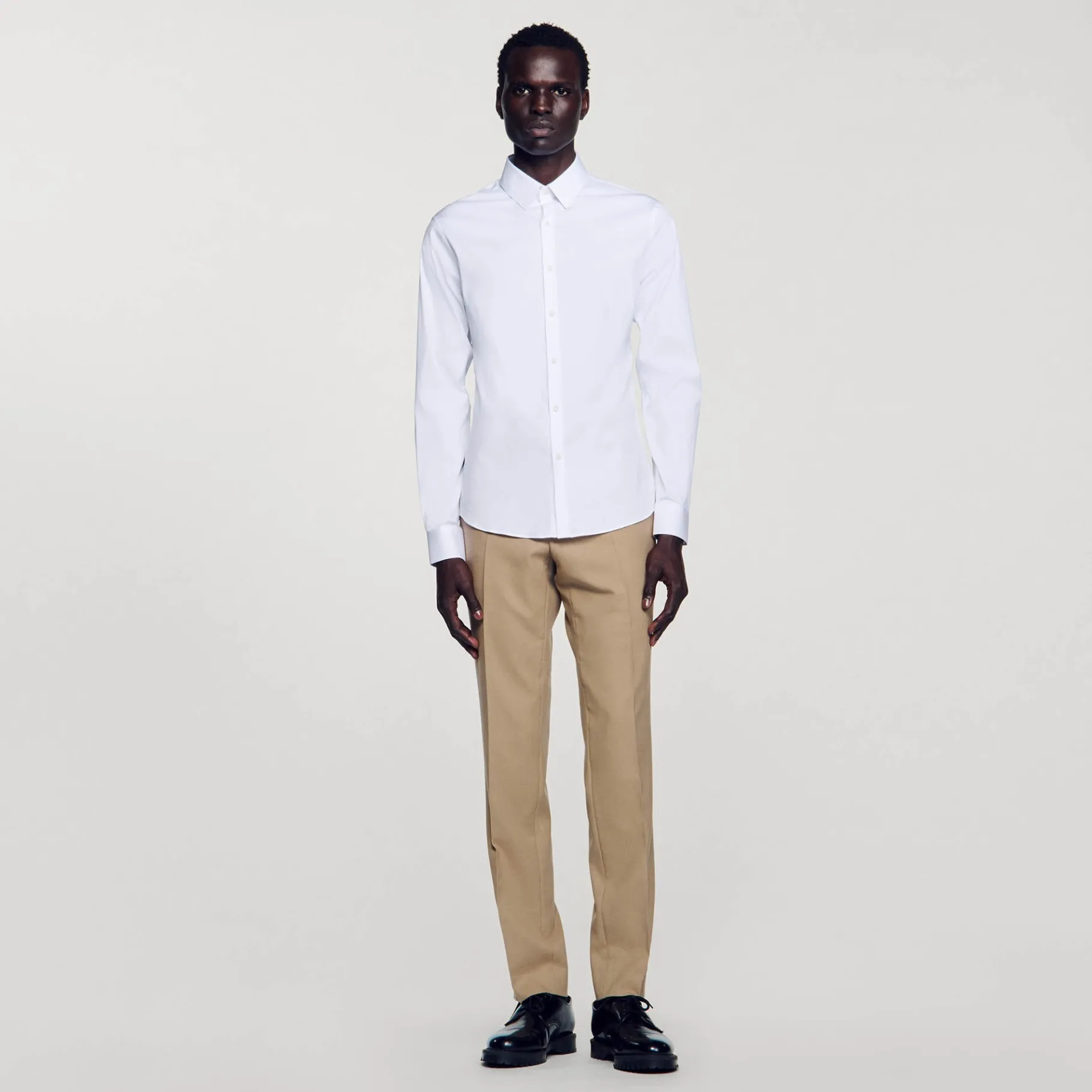 Shop SANDRO Chemise Ajustée En Coton Stretch blanc