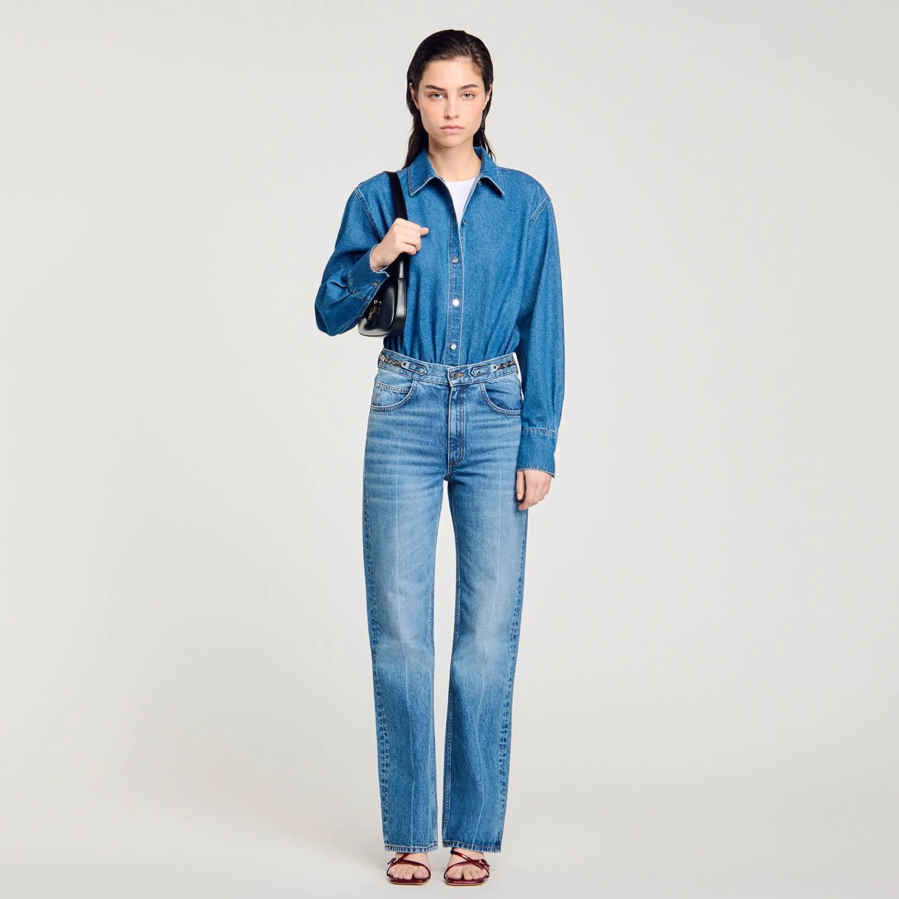Store SANDRO Chemise Body En Jean Bleu jean