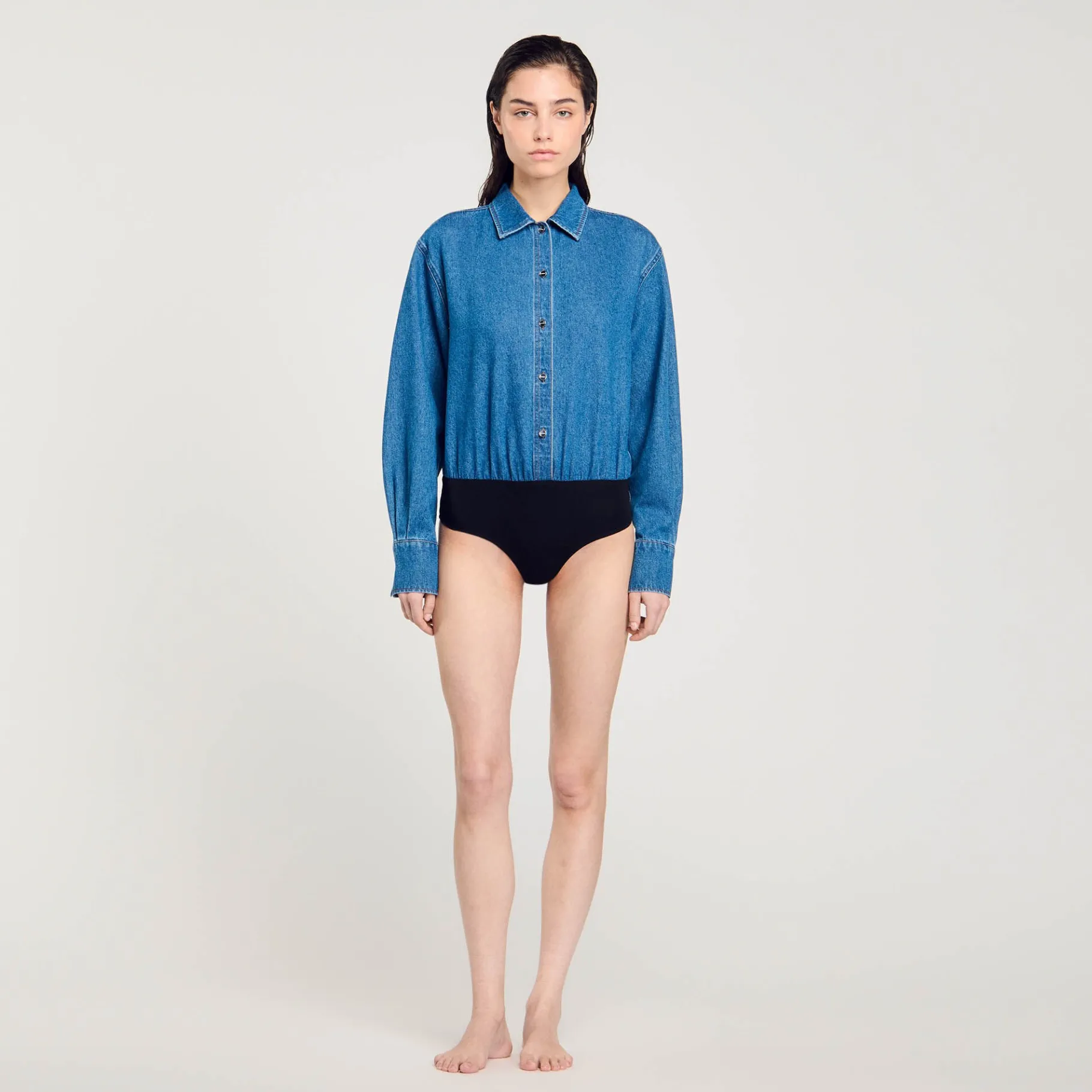 Store SANDRO Chemise Body En Jean Bleu jean
