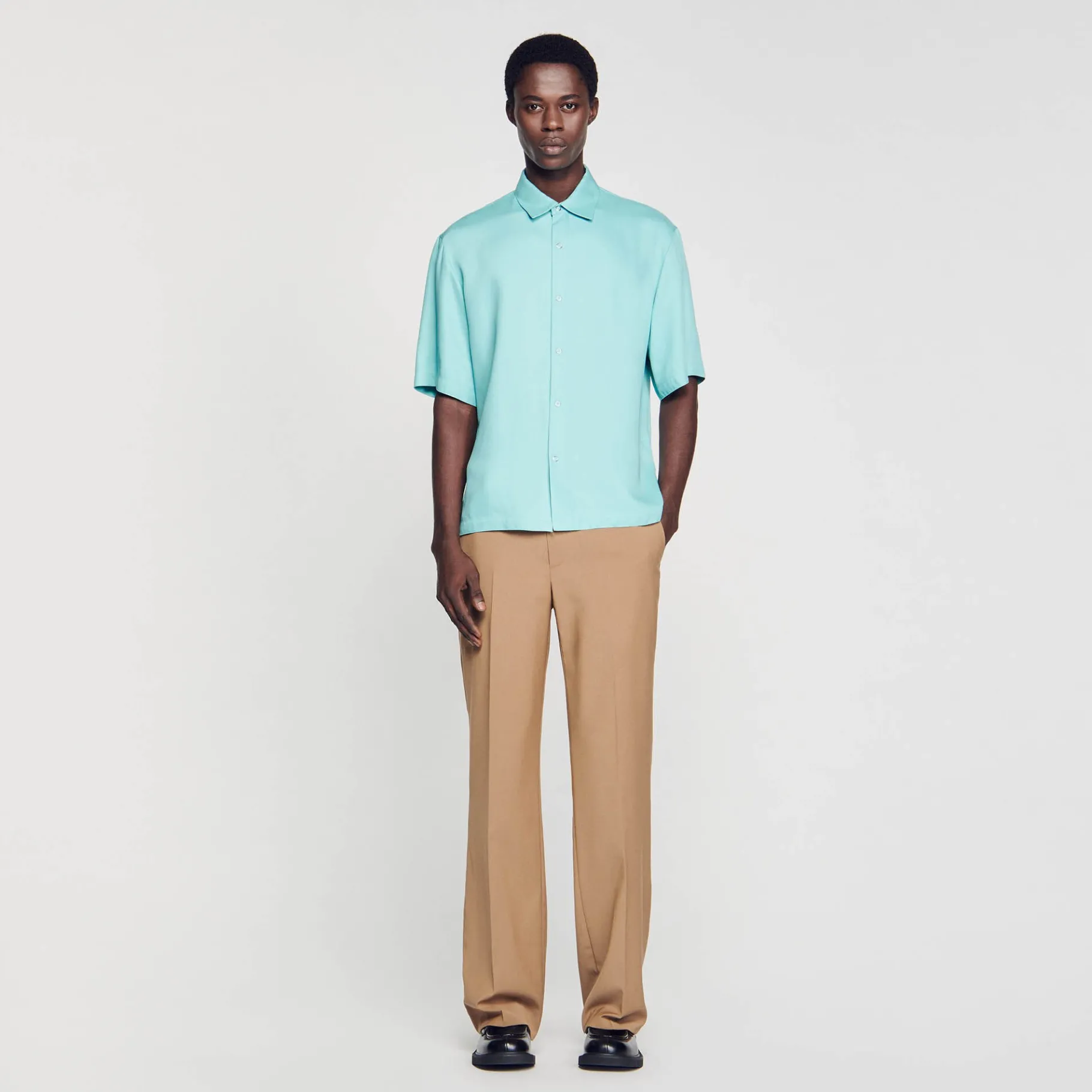 Shop SANDRO Chemise Boutonnée Vert D'Eau