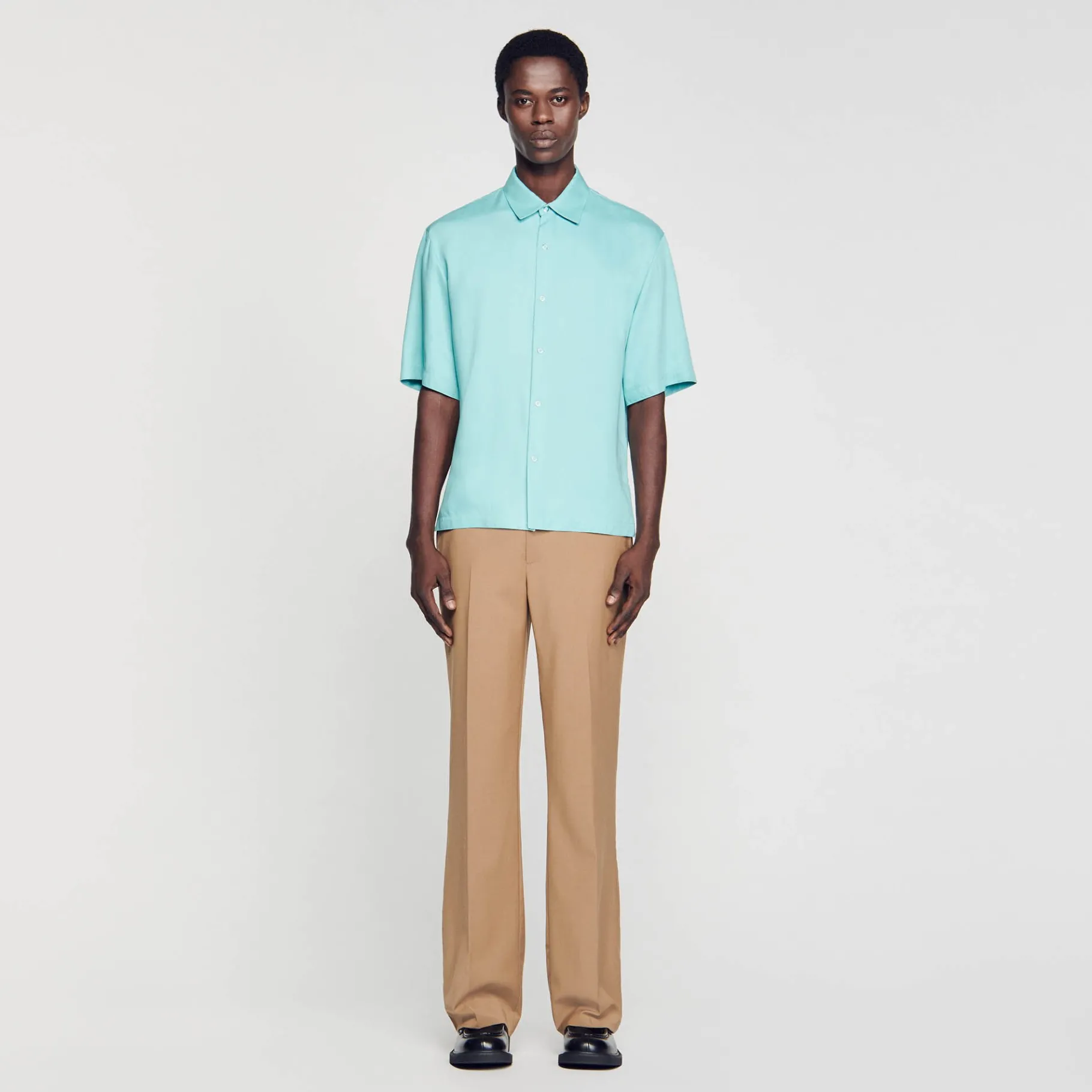 Shop SANDRO Chemise Boutonnée Vert D'Eau