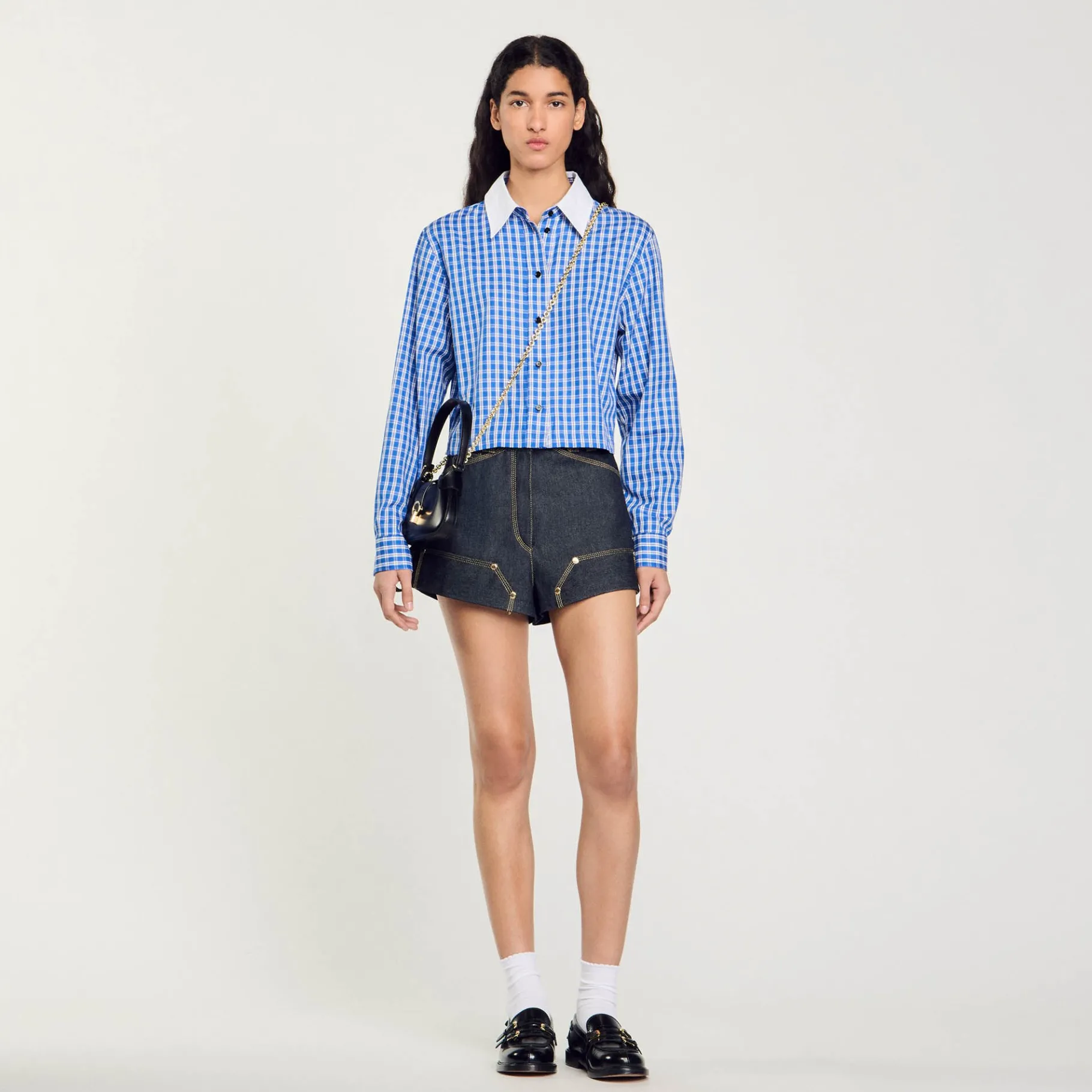 Online SANDRO Chemise Courte à Carreaux Bleu Roi