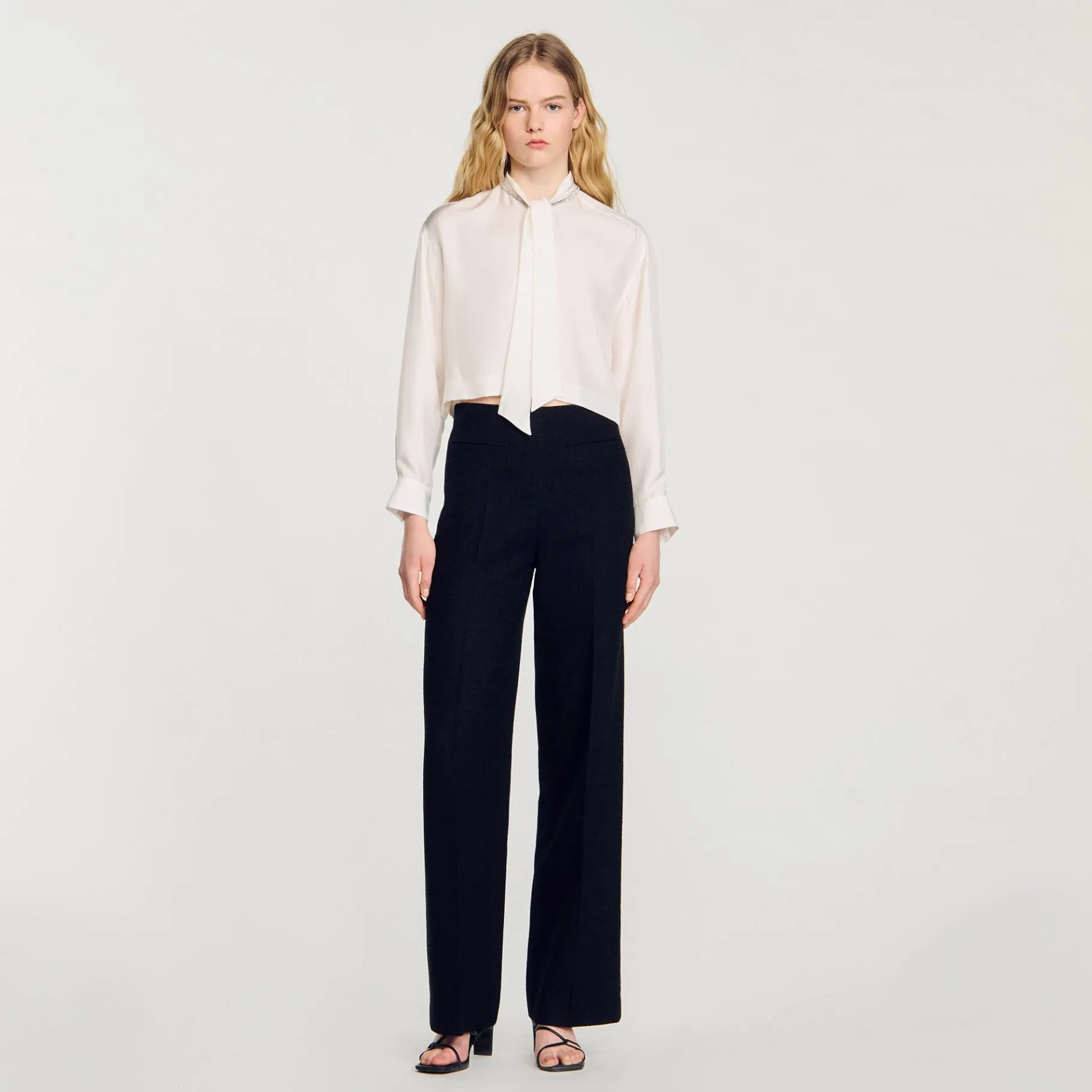 Store SANDRO Chemise Courte En Soie Ecru