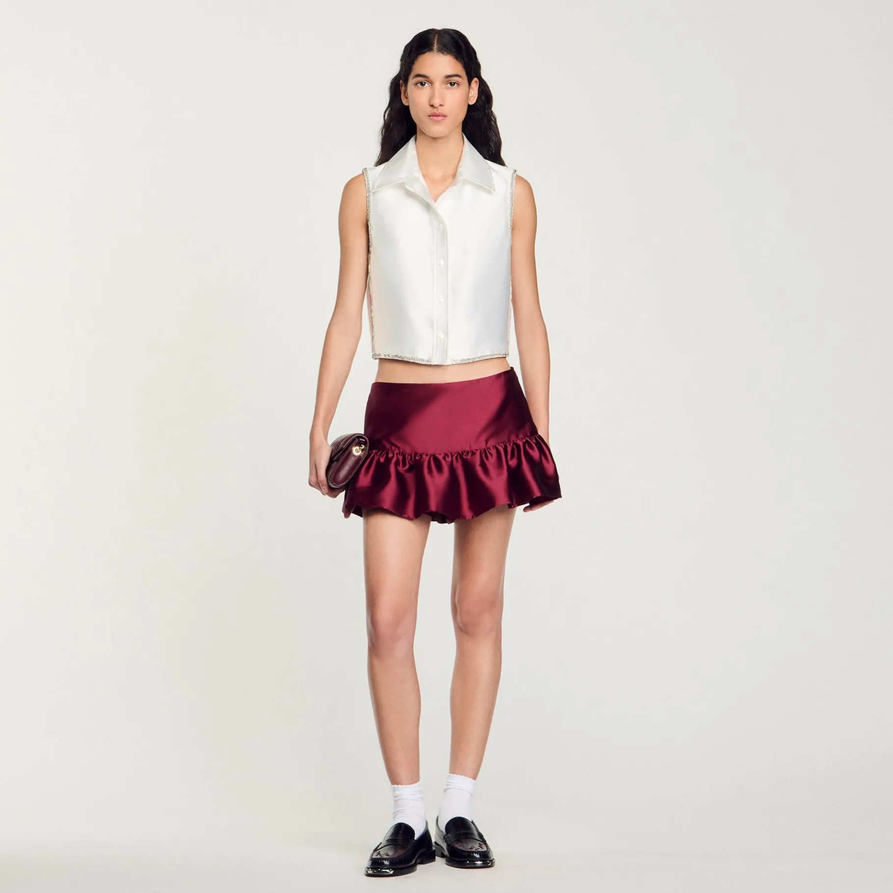 Fashion SANDRO Chemise Courte Strassée blanc